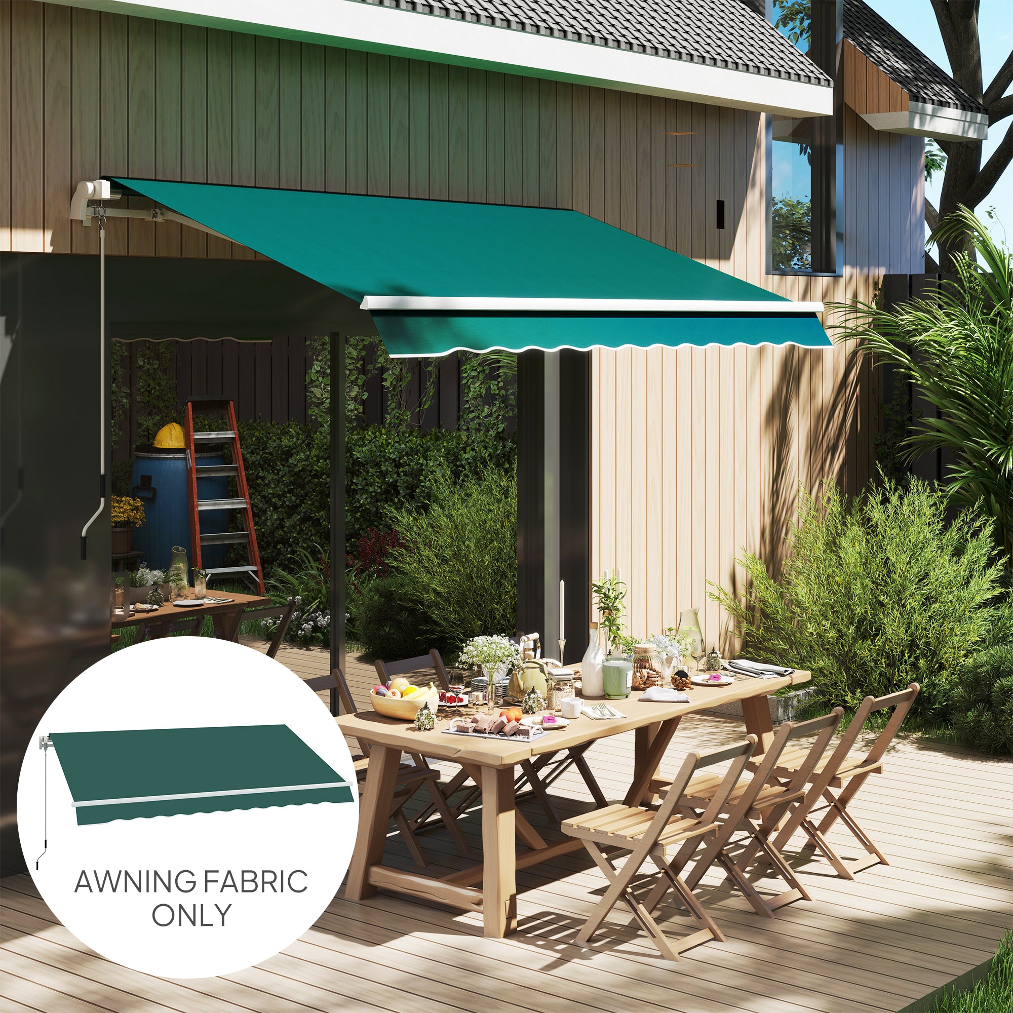 Outsunny Awning Replacement Canopy, Water Resistant UPF 50+ Sun Shade Cover for 3 x 2.5 m Garden Awning (Fabric Only), Green - anydaydirect