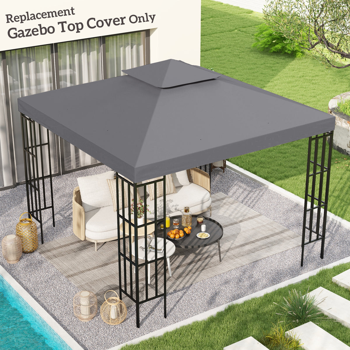3m Gazebo Canopy Replacement – Double Tier Deep Grey – anydaydirect