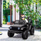 HOMCOM 12V Battery-powered 2 Motors Kids Electric Ride On Car Truck Off-road Toy with Parental Remote Control Horn Lights for 3-6 Years Old Black - anydaydirect
