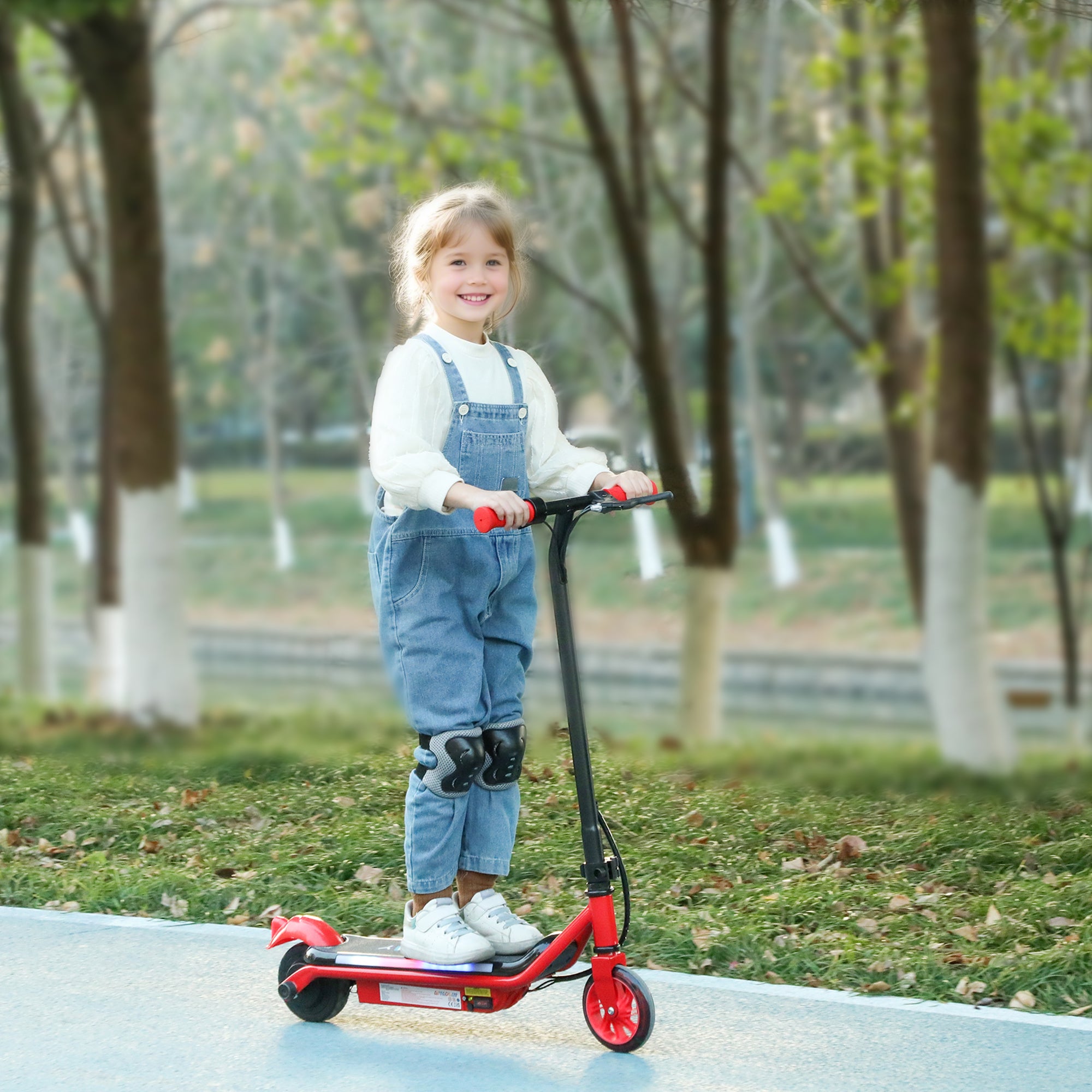 AIYAPLAY Electric Scooter for Kids Ages 6-14, with Dual Brakes, Flash Wheel and Colourful Light, Kids Electric Scooter E Scooter, Up to 12 KM/H & 10 KM, Red - anydaydirect