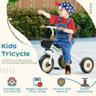 AIYAPLAY Kids Trike, Tricycle, with Adjustable Seat, Basket, Bell, for Ages 2-5 Years - White - anydaydirect