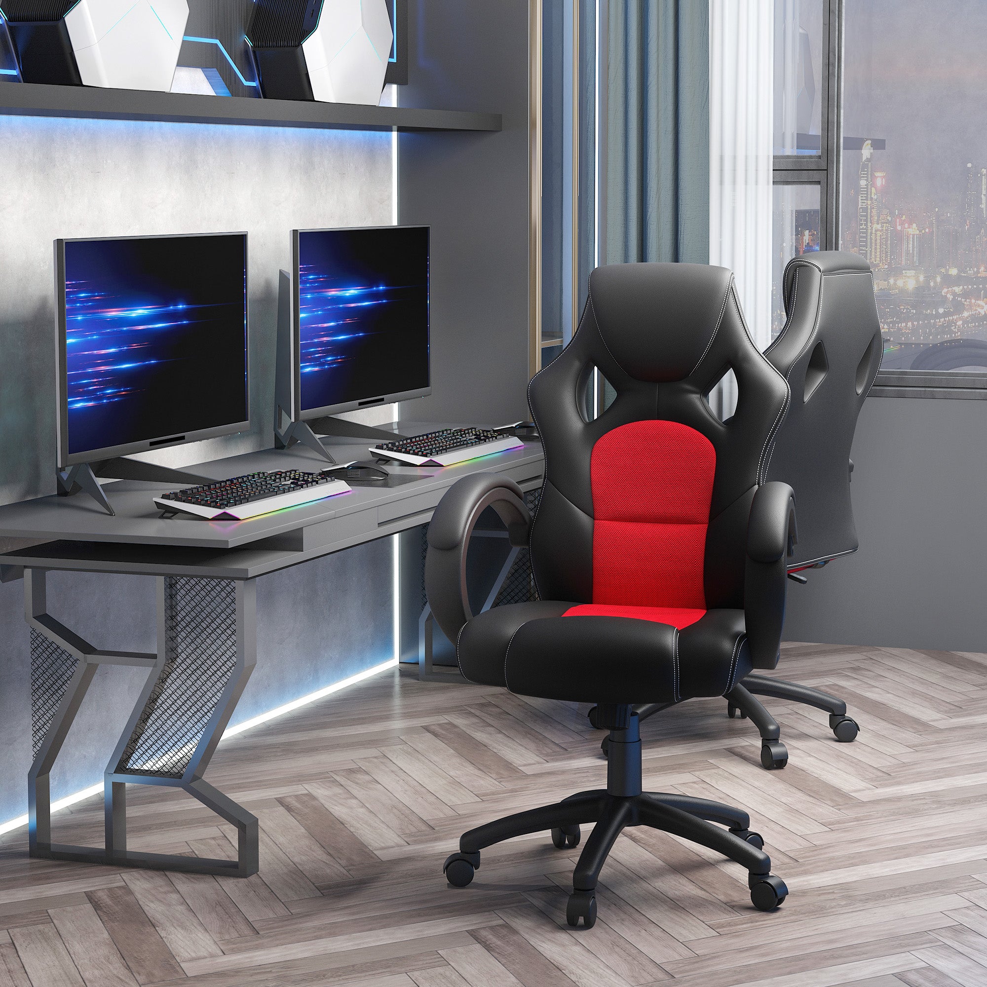 Vinsetto Office Chair Faux Leather Swivel Computer Desk Chair for Home Office with Wheels Armrests Black - anydaydirect