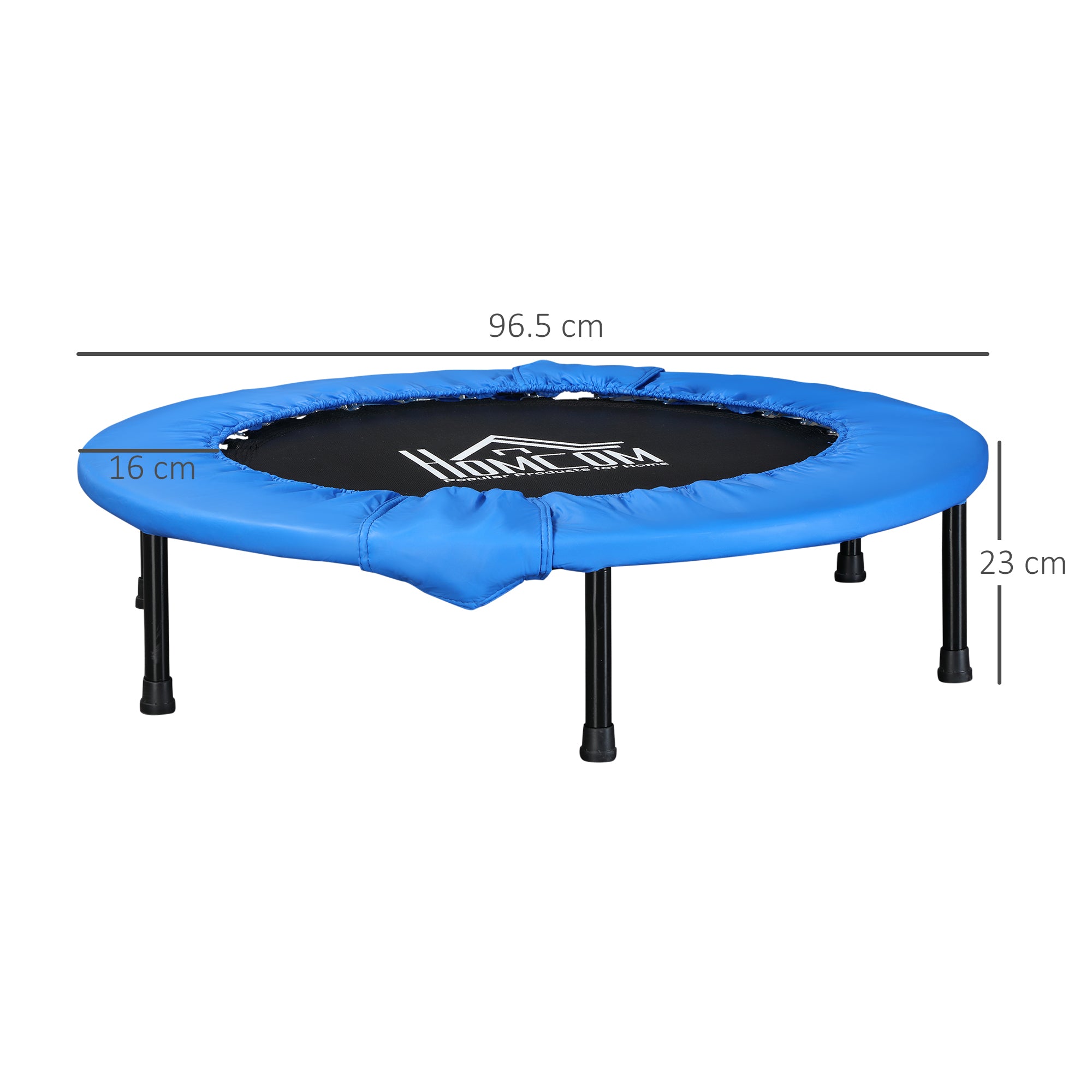 HOMCOM ?96cm Mini Fitness Trampoline Home Gym Yoga Exercise Rebounder Indoor Outdoor Jumper with Safety Pad, Support Up to 100 KG, Blue and Black - anydaydirect