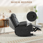 HOMCOM Manual Reclining Chair, Recliner Armchair with Swivel, Faux Leather, Footrest, Cup Holders, 86x93x102cm, Black - anydaydirect