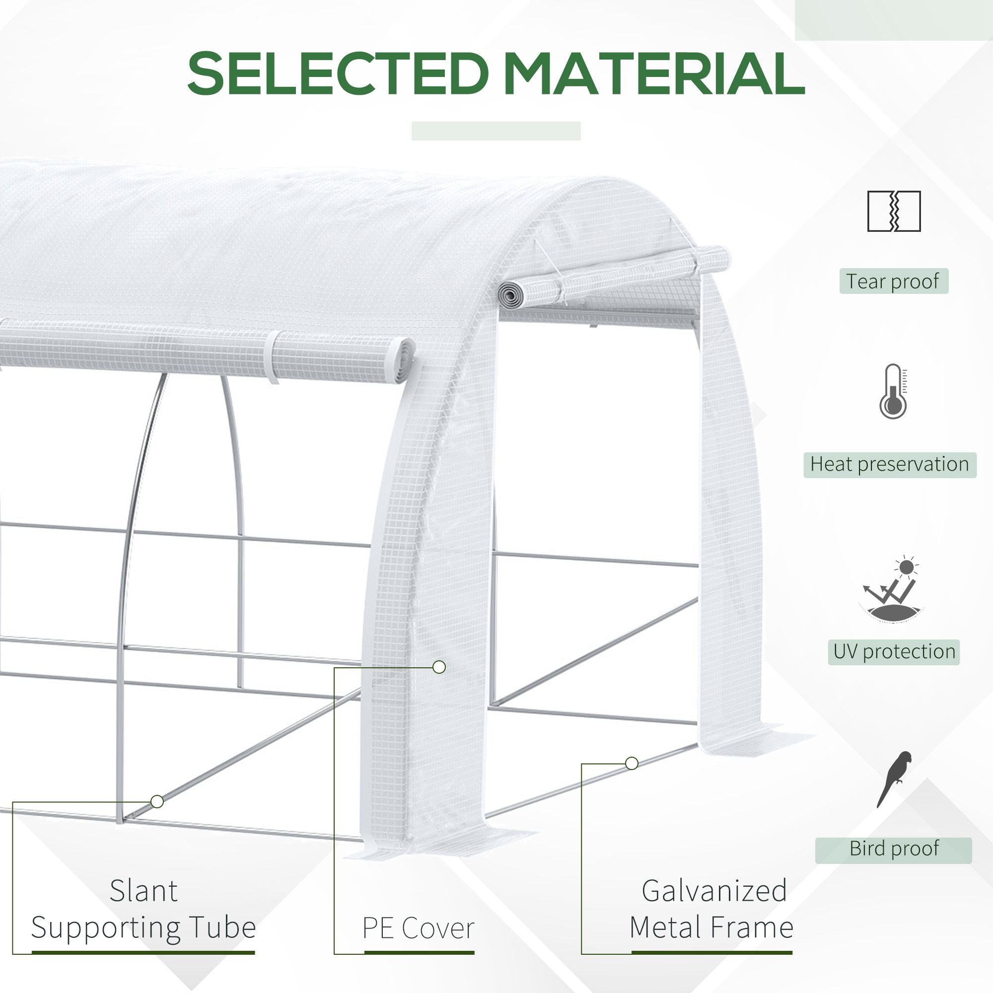 Outsunny 6 x 3 x 2 m Polytunnel Greenhouse with Roll-up Side Walls, Walk-in Grow House Tent with Steel Frame, Reinforced Cover, Zipped Door and 12 Mesh Windows for Garden, White - anydaydirect