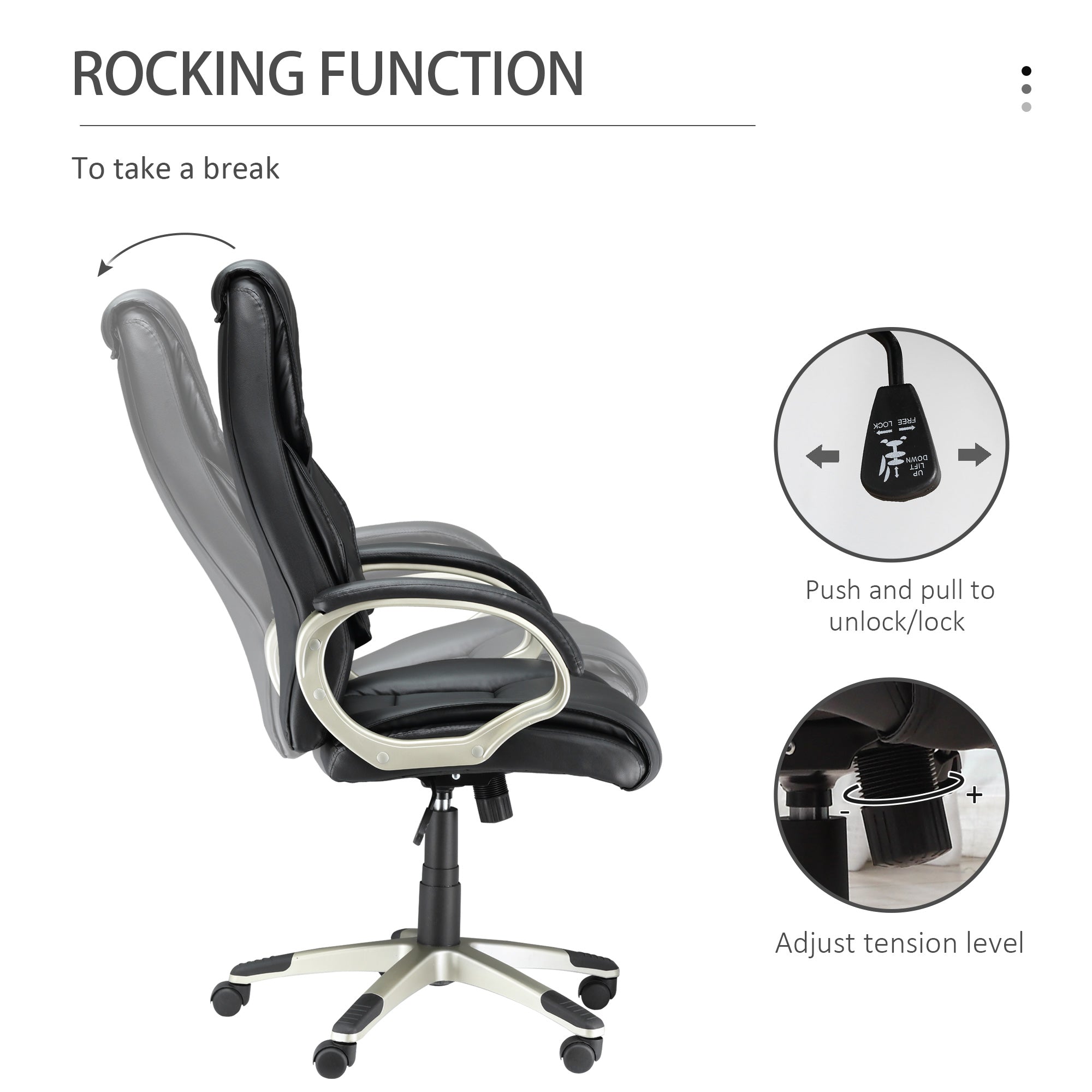 HOMCOM Home Office Chair High Back Computer Desk Chair with Faux Leather Adjustable Height Rocking Function Black - anydaydirect