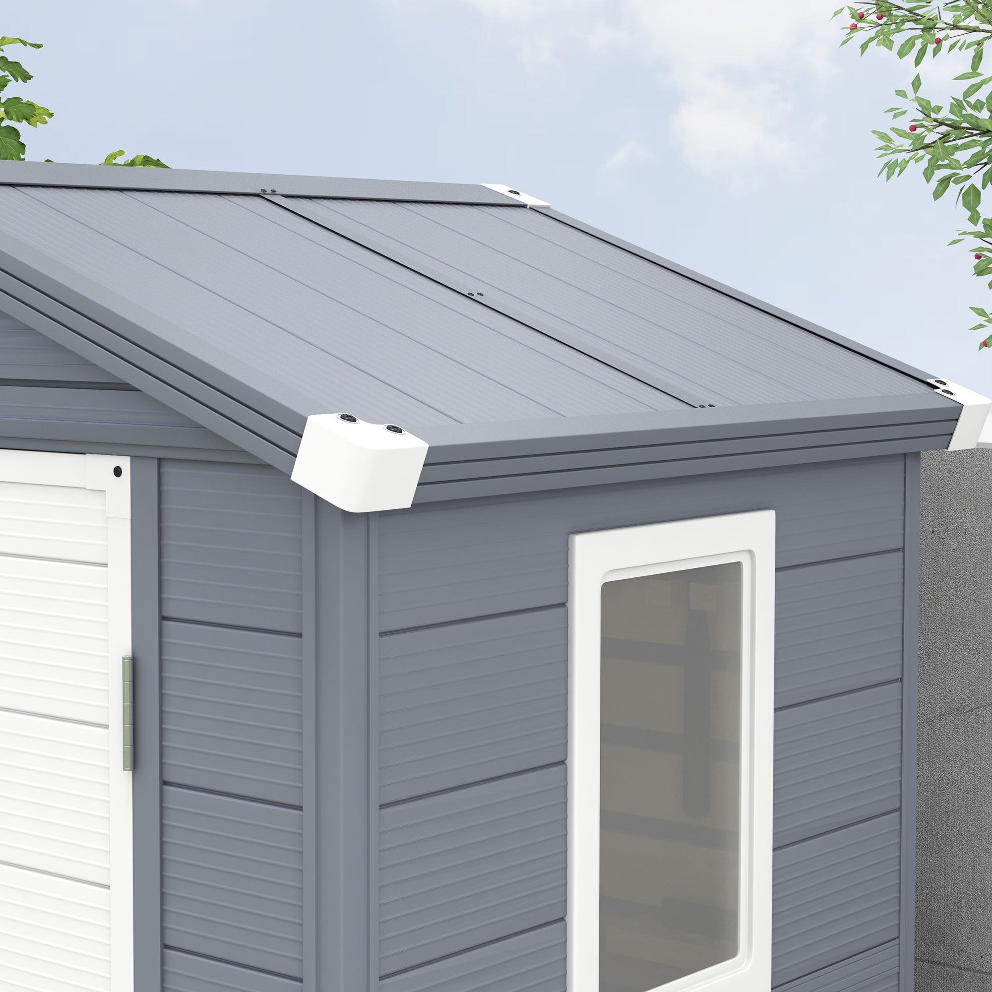Outsunny 4 x 3ft Garden Shed with Foundation Kit, Polypropylene Outdoor Storage Tool House with Ventilation Slots and Lockable Door, Grey - anydaydirect