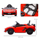HOMCOM Lamborghini Licensed 12V Kids Electric Car w/ Butterfly Doors, Easy Transport Remote, Music, Horn, Suspension - Red - anydaydirect