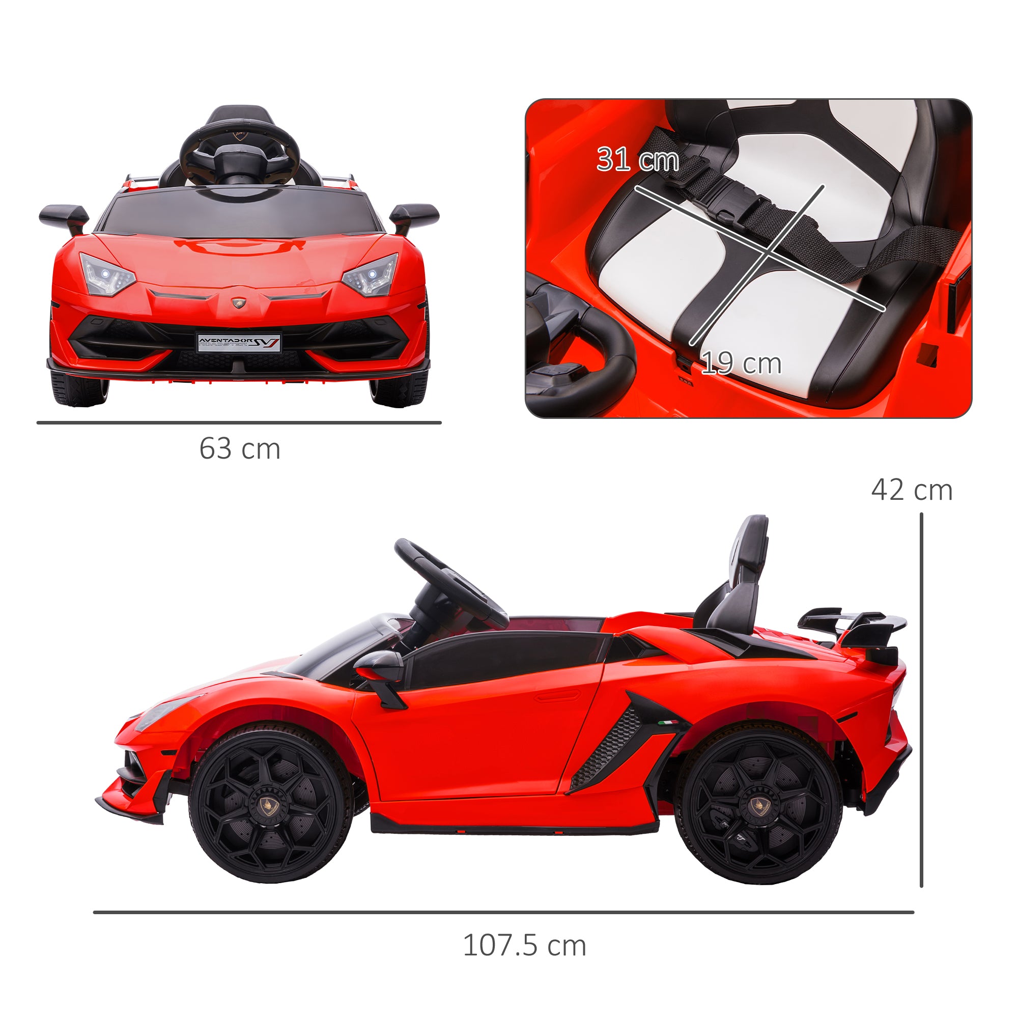 HOMCOM Lamborghini Licensed 12V Kids Electric Car w/ Butterfly Doors, Easy Transport Remote, Music, Horn, Suspension - Red - anydaydirect