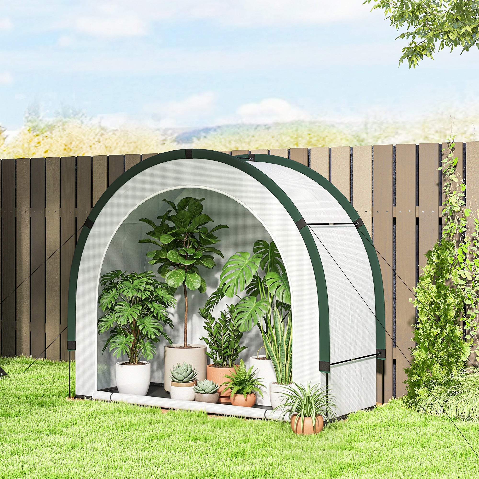 Outsunny Foldable Small Greenhouse, Portable Green House Mini Greenhouse with Zipper Door, PE Base, 200 x 80 x 164 cm, Green - anydaydirect