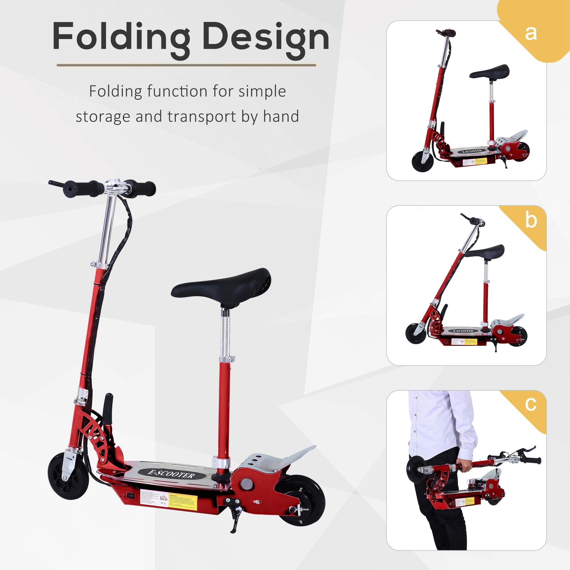 HOMCOM 120W Teens Foldable Kids Powered Scooters 24V Rechargeable Battery Adjustable Ride on Outdoor Toy (Red) - anydaydirect
