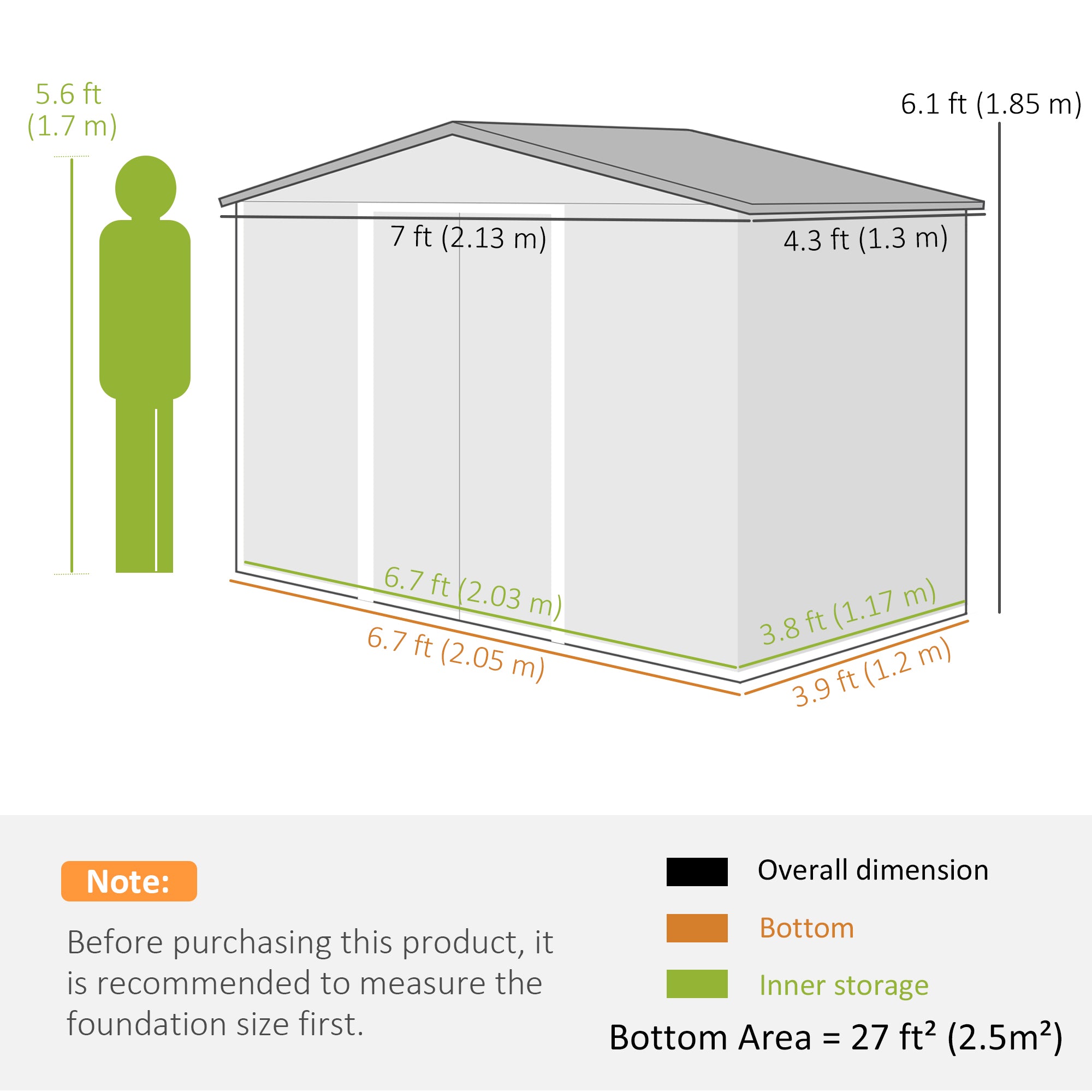 Outsunny 7ft x 4ft Lockable Garden Metal Storage Shed Large Patio Roofed Tool Storage Building Foundation Sheds Box Outdoor Furniture, Brown - anydaydirect
