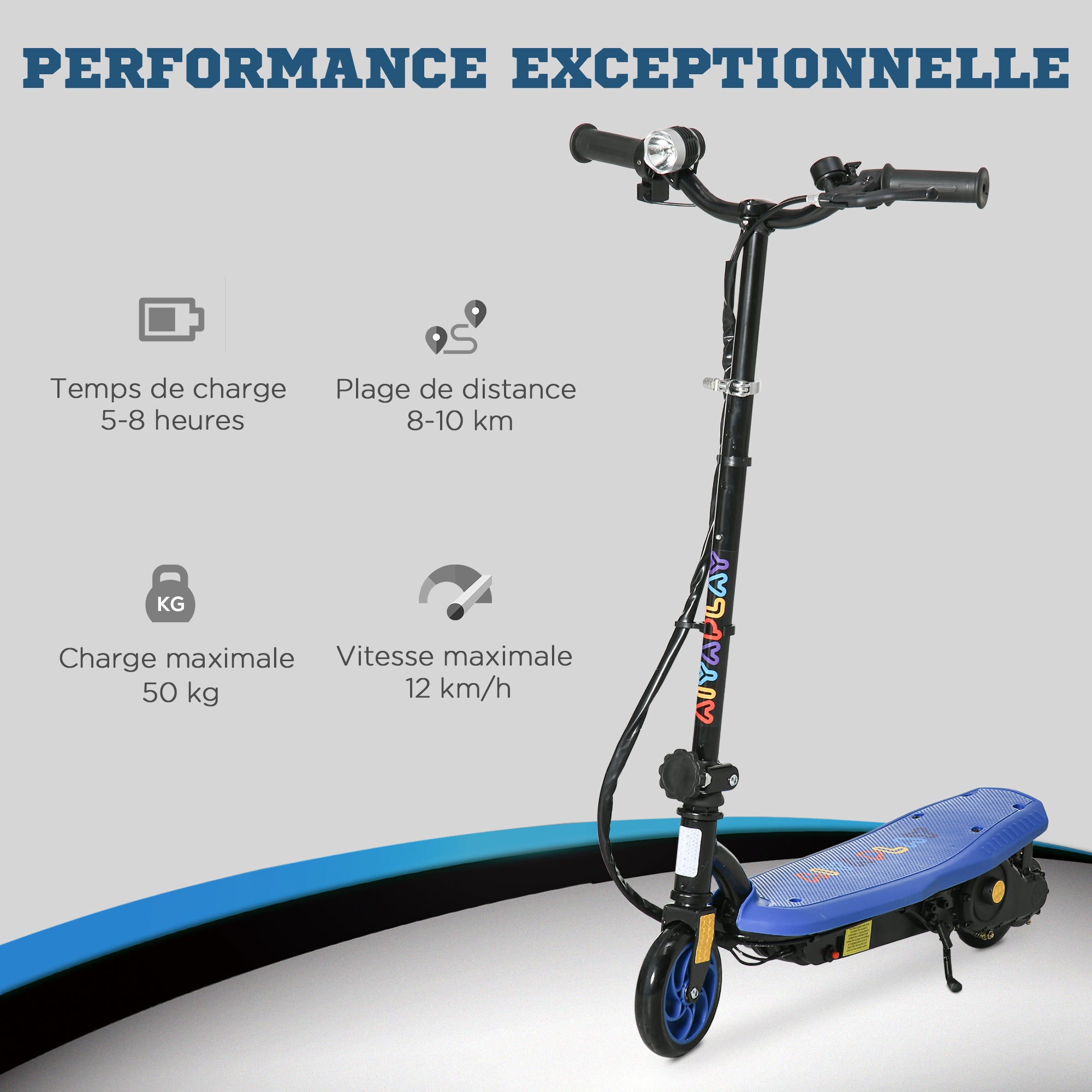 HOMCOM Foldable Electric Scooter, with LED Headlight, for Ages 7-14 Years - Blue - anydaydirect