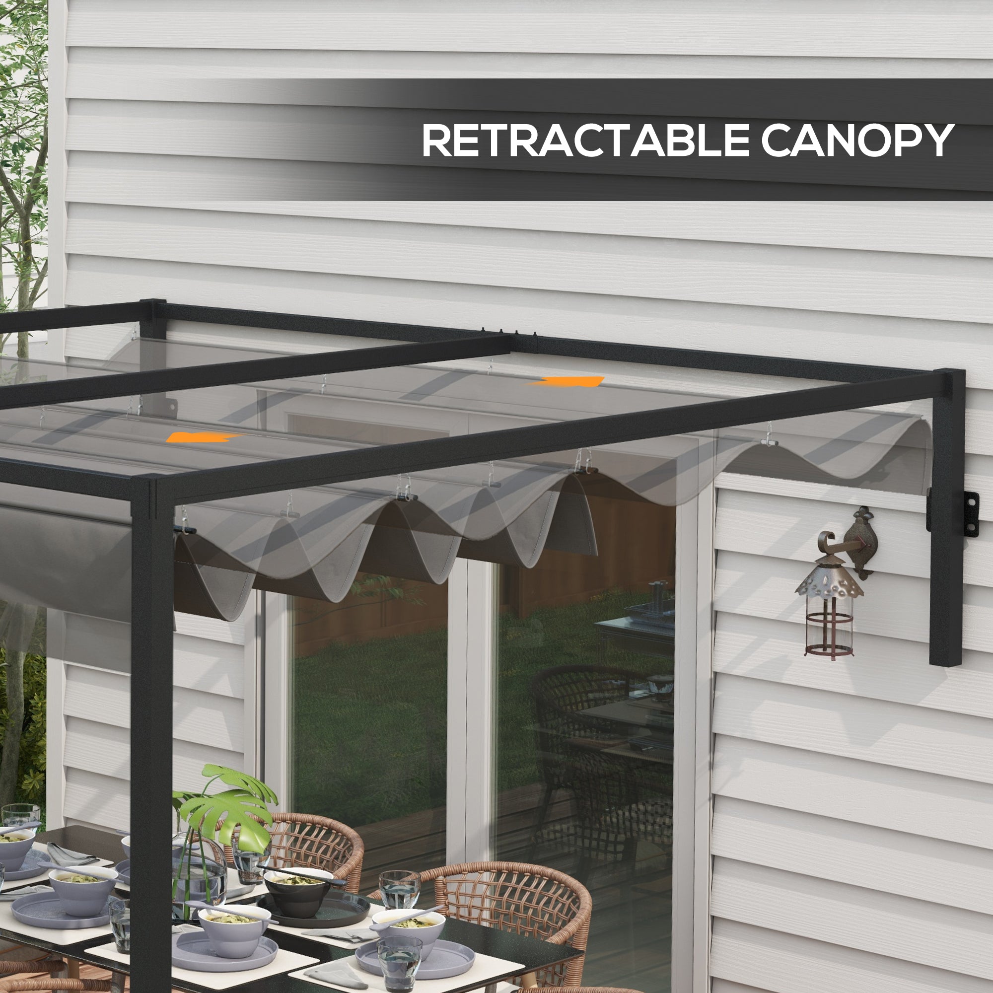 Outsunny 2 x 3(m) Lean To Steel Pergola, with Moving Fabric Canopy - Dark Grey - anydaydirect