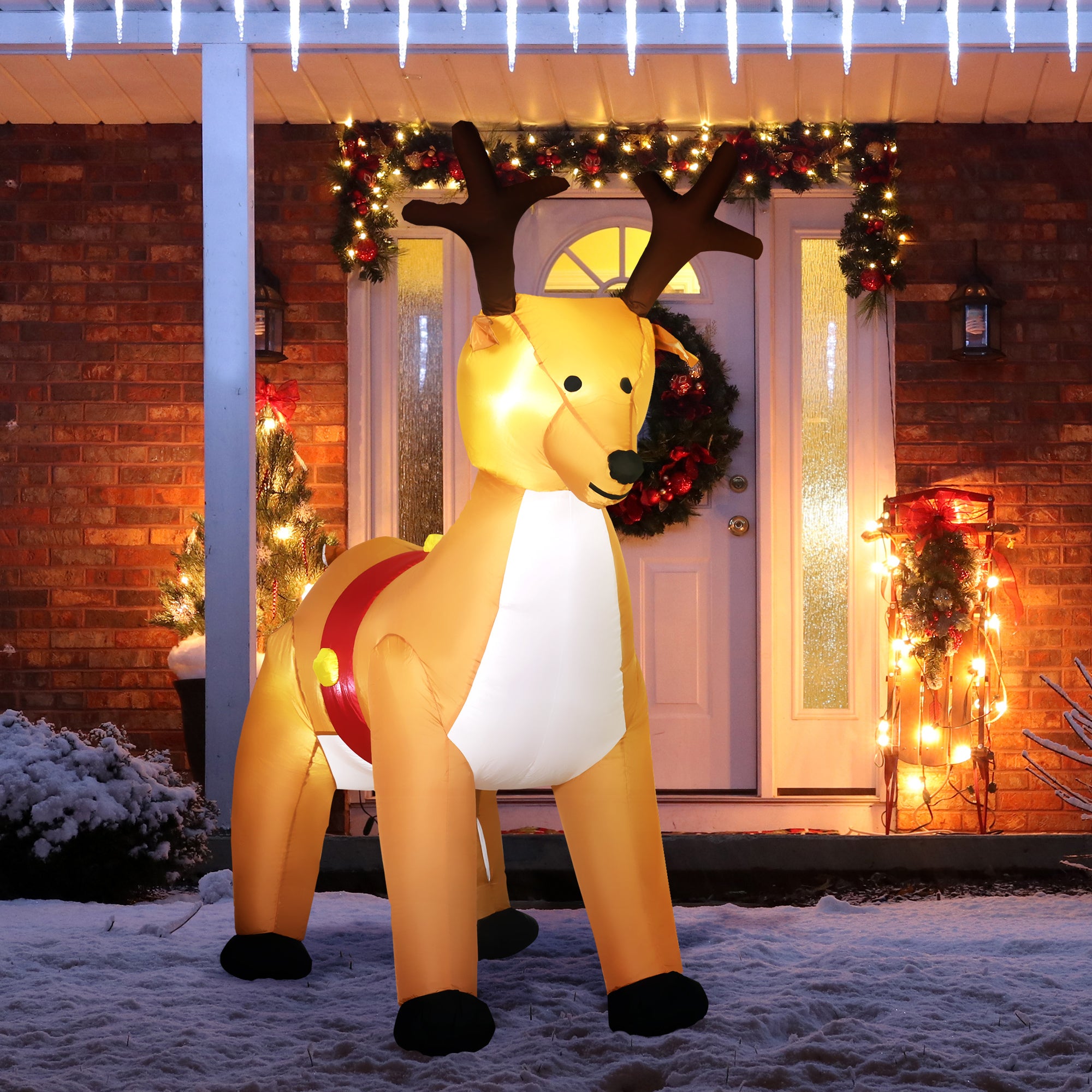 HOMCOM 1.8m Christmas Inflatable Reindeer with LED Lights Xmas Deer Decoration Blow Up Decor for Holiday Outdoor - anydaydirect