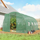 Outsunny 3 x 4 m Walk-in Polytunnel Greenhouse with Hinged Door and 8 Roll Up Mesh Windows, Garden Tunnel Warm House Tent, Green - anydaydirect