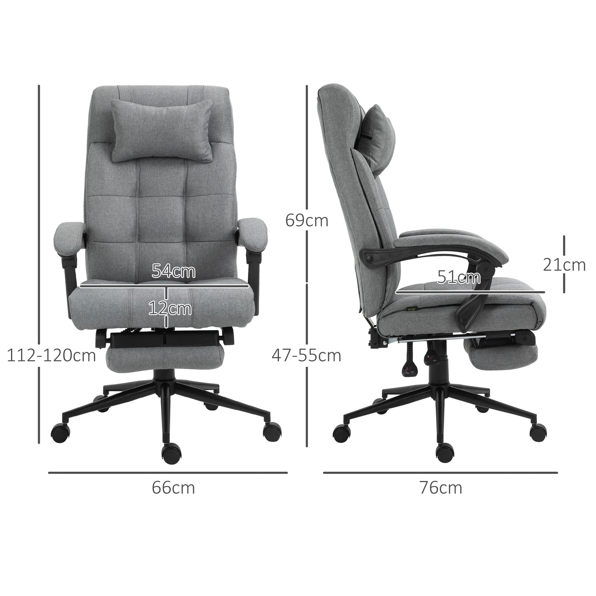 Vinsetto Office Chair with Footrest Ergonomic Office Chair with Armrests Lumber Support and Headrest Light Grey - anydaydirect