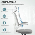 HOMCOM Executive Office Chair, Ergonomic Mesh High Back Desk Chair with Flip-up Armrest, Rotatable Headrest, Adjustable Lumbar Support for Home Study, Grey - anydaydirect