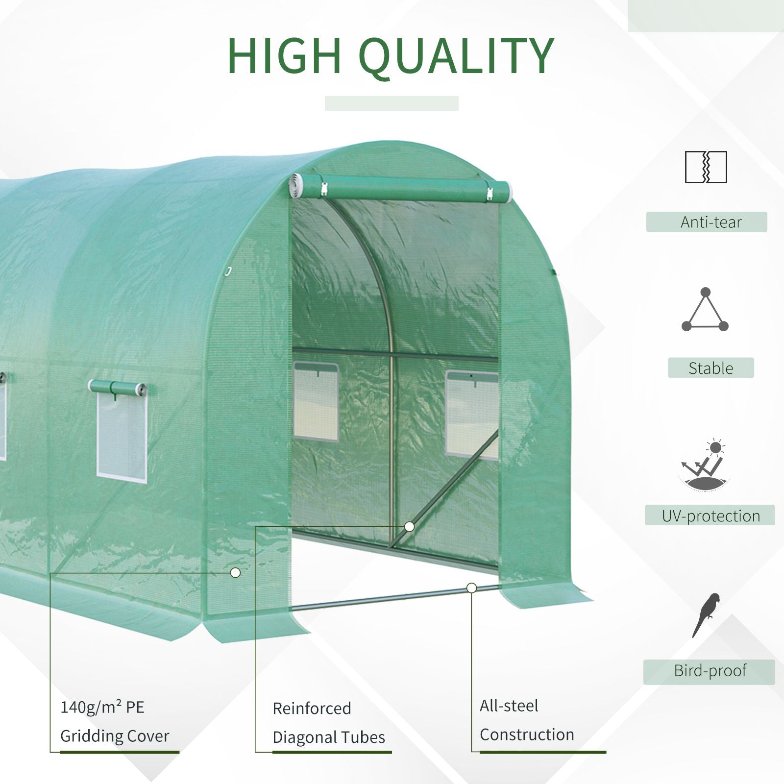 Outsunny 4L x 2W x 2H M Greenhouse Walk-in Polytunnel Outdoor Garden Flower Vegetable Planter 25mm Diameter Galvanised Steel Frame with Zipped Door - anydaydirect