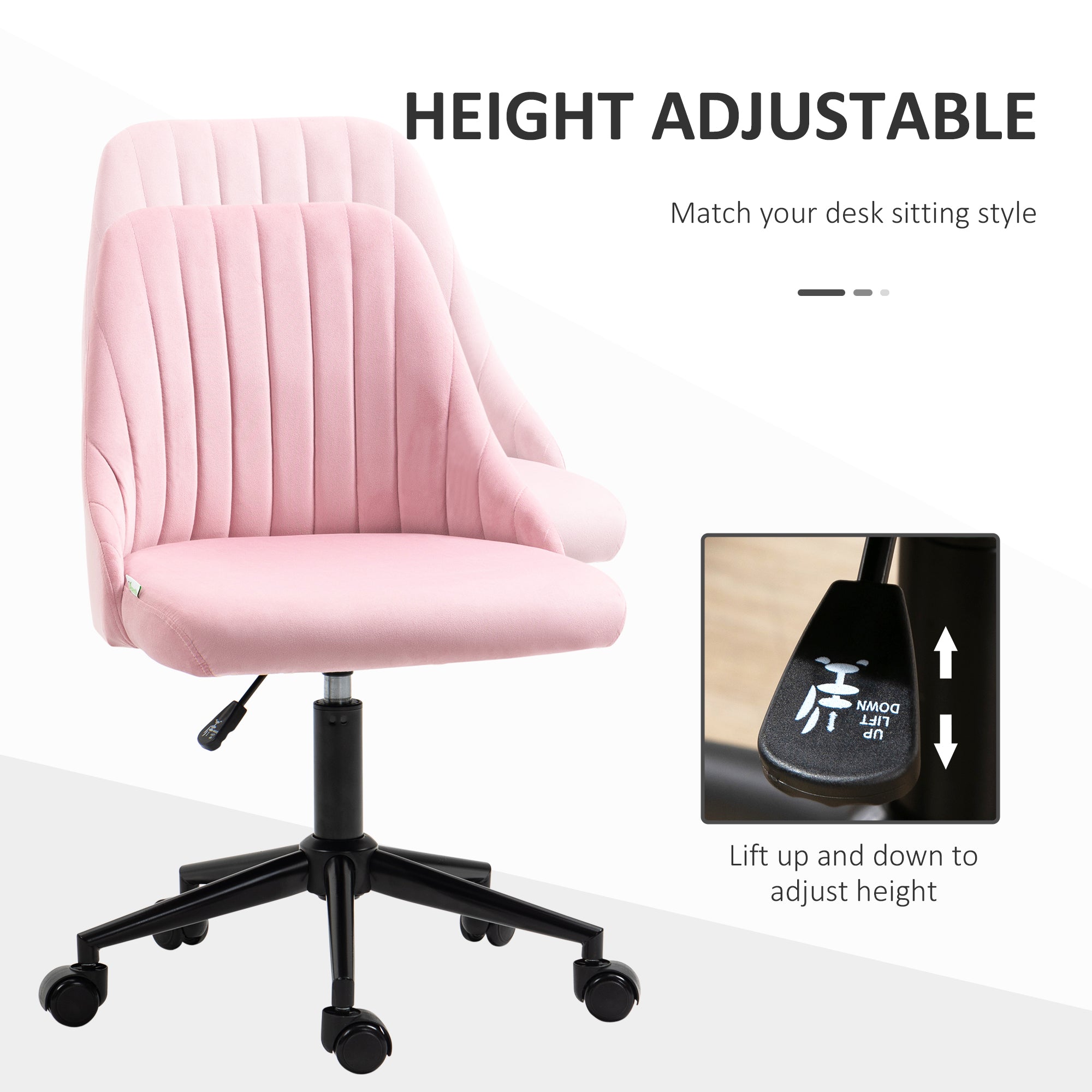 Vinsetto Velvet-Feel Armless Office Chair - Pink - anydaydirect