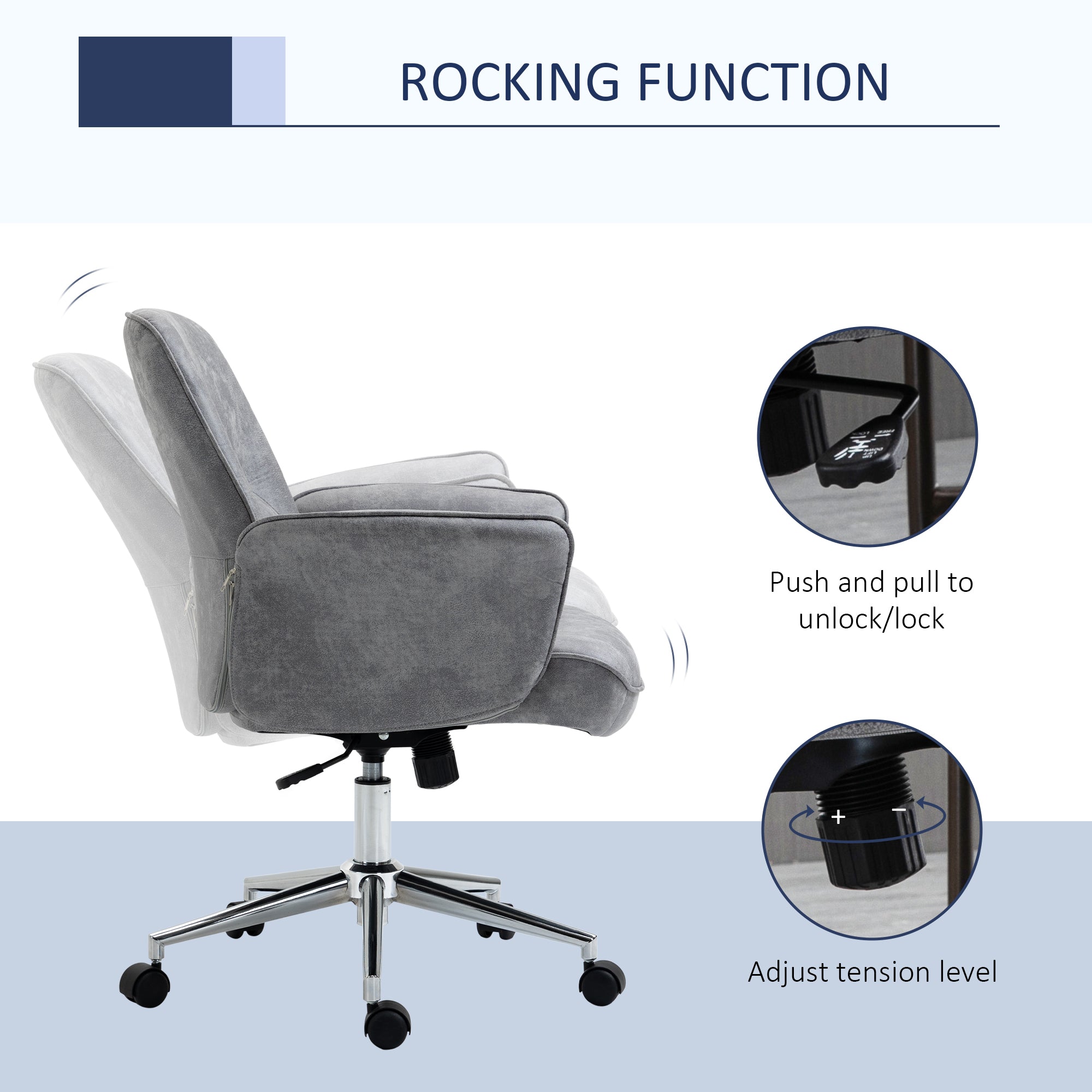 Vinsetto Swivel Computer Office Chair Mid Back Desk Chair for Home Study Bedroom, Light Grey - anydaydirect