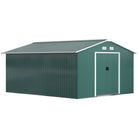 Outsunny 13 x 11 ft Metal Garden Shed Large Patio Roofed Tool Storage Box with Ventilation and Sliding Door, Deep Green - anydaydirect