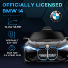 Kids Electric Ride on Car HOMCOM BMW i4 Licensed 12V Powered Electric Car w/ Remote Control, Portable Battery, Music, Horn, Headlights - anydaydirect
