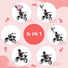 HOMCOM Metal Frame 4 in 1 Baby Push Tricycle with Parent Handle for 1-5 Years Old, Pink - anydaydirect
