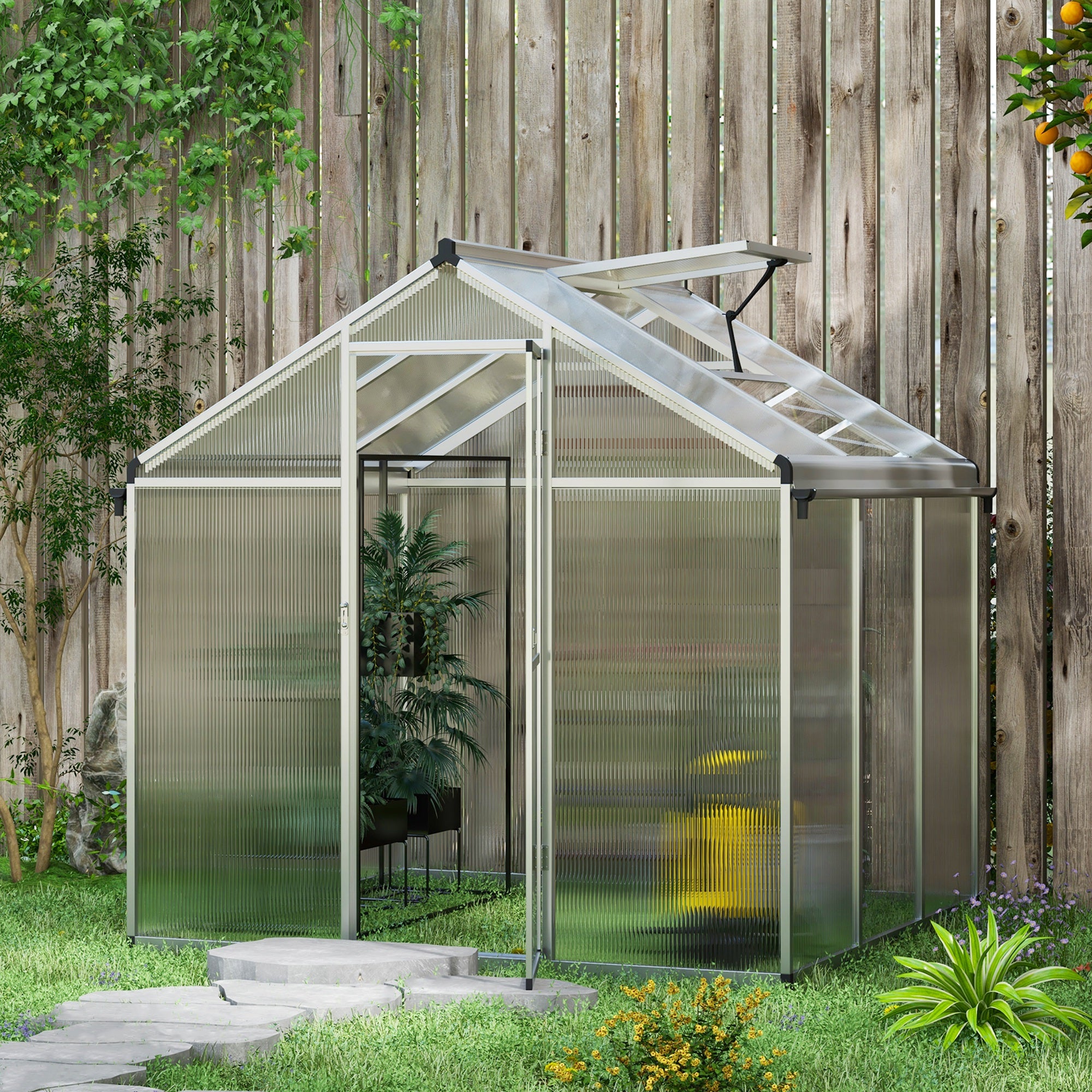 Outsunny 6 x 6ft Aluminium Frame Greenhouse, with Foundation - anydaydirect