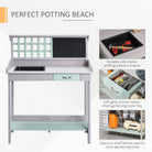 HOMCOM Garden Potting Table with Sink, Blackboard and Drawer, Wooden Planting Work Bench Workstation Outdoor Tool Storage Shelves - anydaydirect