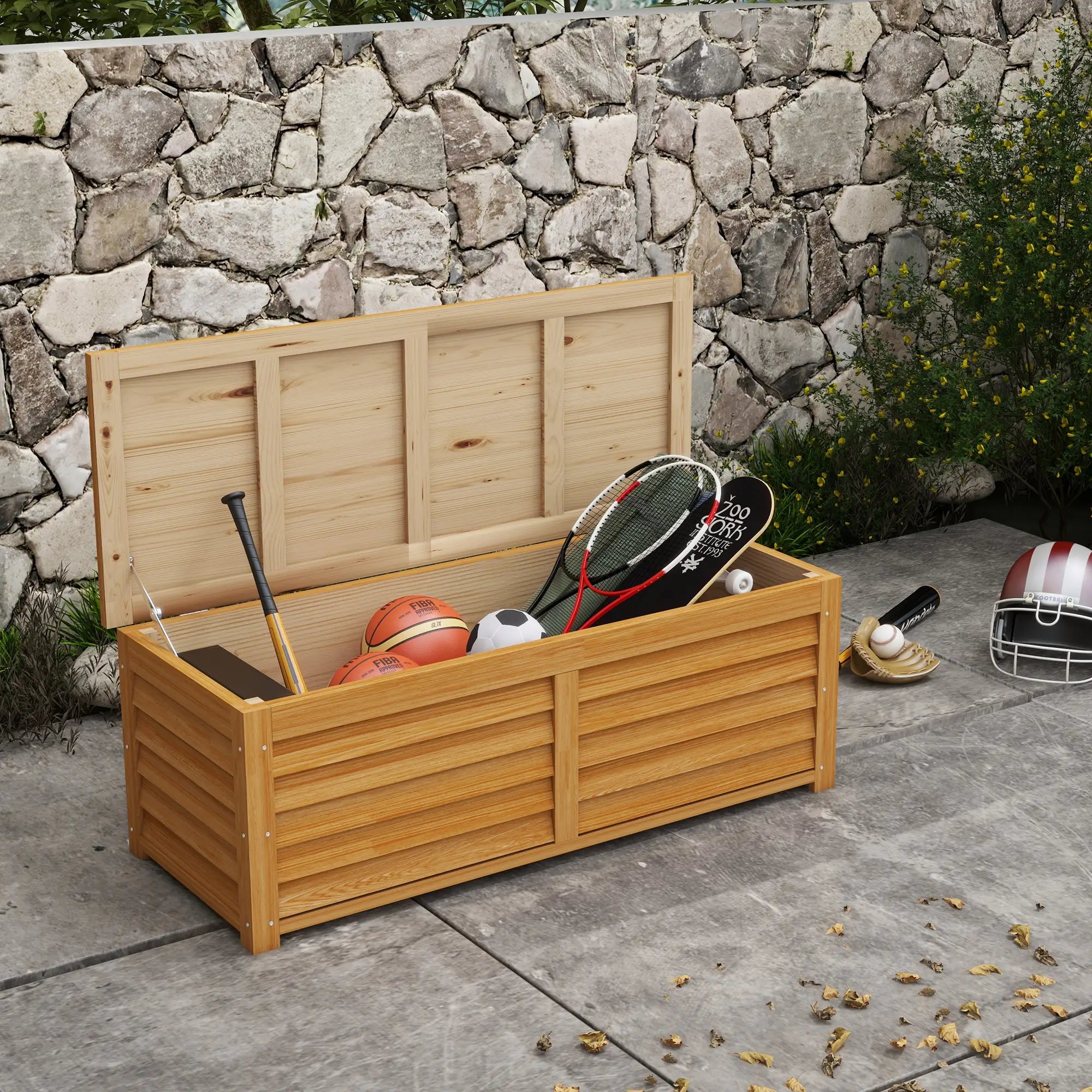 Outsunny 292L Outdoor Storage Box, Wooden Deck Box Garden Storage Container for Balcony, Porch, Poolside, Light Brown - anydaydirect