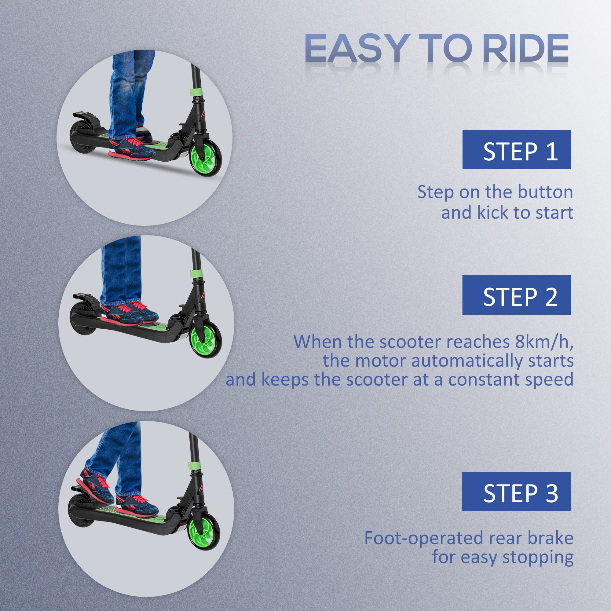 HOMCOM Folding Electric Scooter Adult E Scooter, 120W, with Rear Wheel Brake, 8km/h Maximum Speed, for Ages 6+ Years Old, Green - anydaydirect