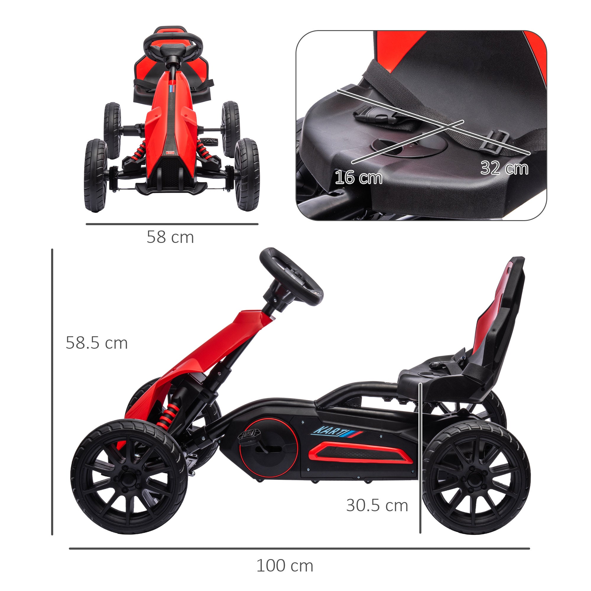 HOMCOM Children Pedal Go Kart, Kids Ride on Racer w/ Adjustable Seat, Shock Absorption EVA Tyres, Handbrake, for Kids Aged 3-8, Red - anydaydirect