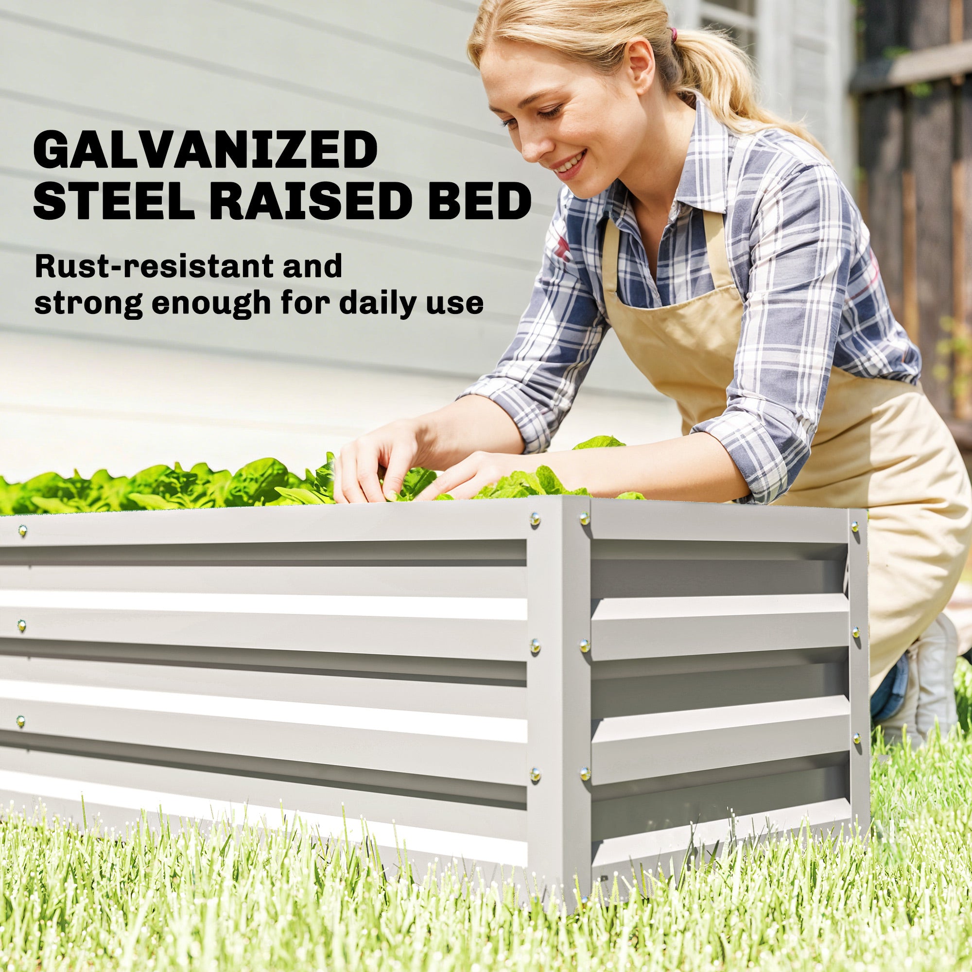 Outsunny Small Greenhouse with Raised Garden Bed, Galvanised Walk-in Greenhouse with Roll Up Windows, 141 x 141 x 190 cm, White - anydaydirect