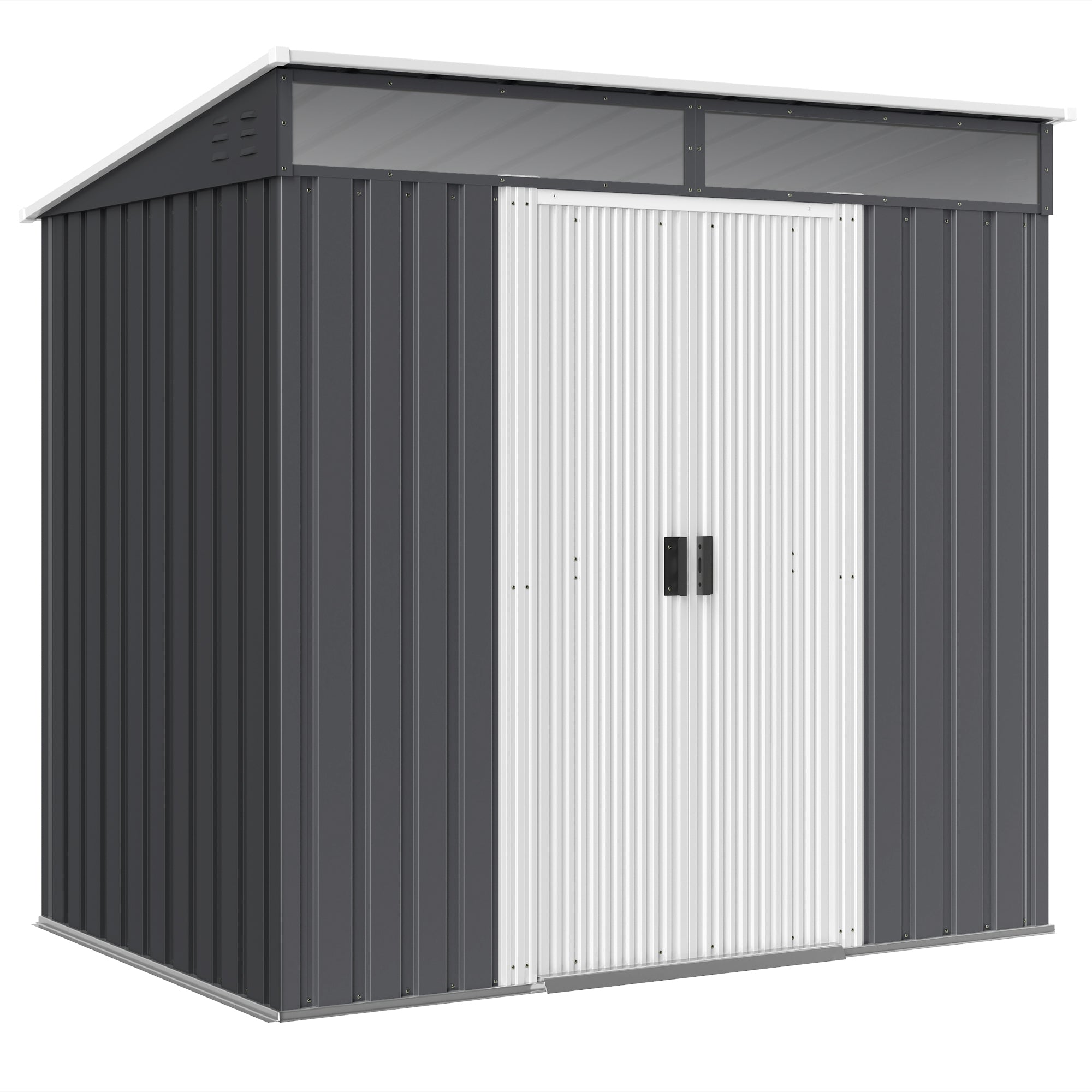 Outsunny 6.5 x 4FT Galvanised Metal Shed with Foundation Kit, Lockable Tool Garden Shed with Double Sliding Doors, Vents, Grey - anydaydirect