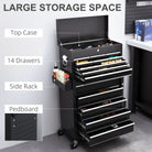 HOMCOM 14 Drawer, Two-Part Tool Storage Chest on Wheels - Black - anydaydirect