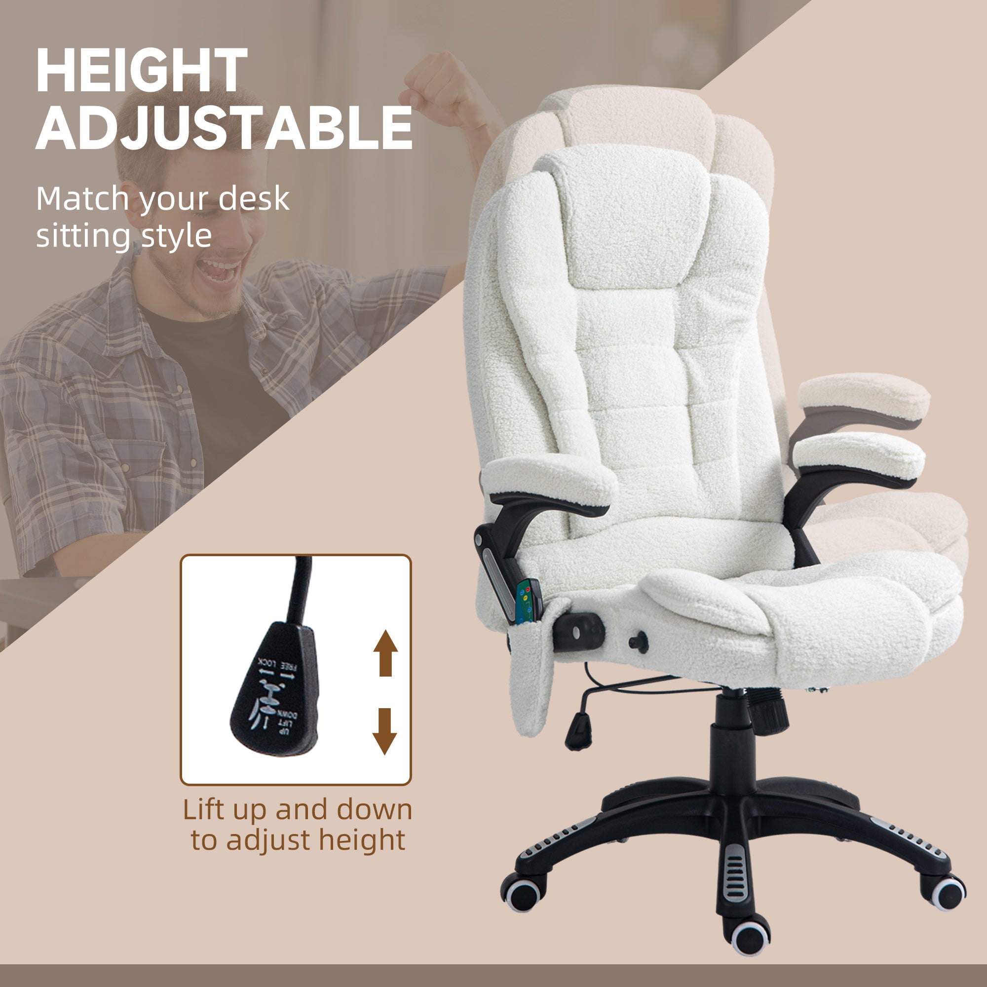 Vinsetto Boucle Six-Point Massage Office Chair - White - anydaydirect