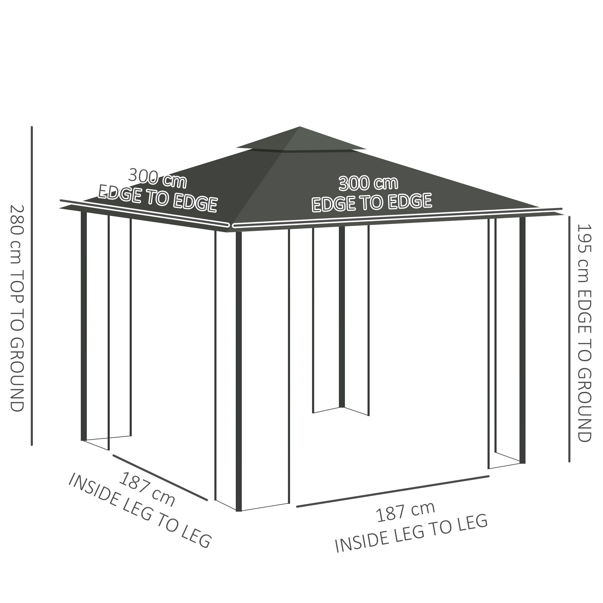Outsunny 3(m) x 3(m)  Double Roof Outdoor Garden Gazebo Canopy Shelter with Netting, Solid Steel Frame, Light Grey - anydaydirect