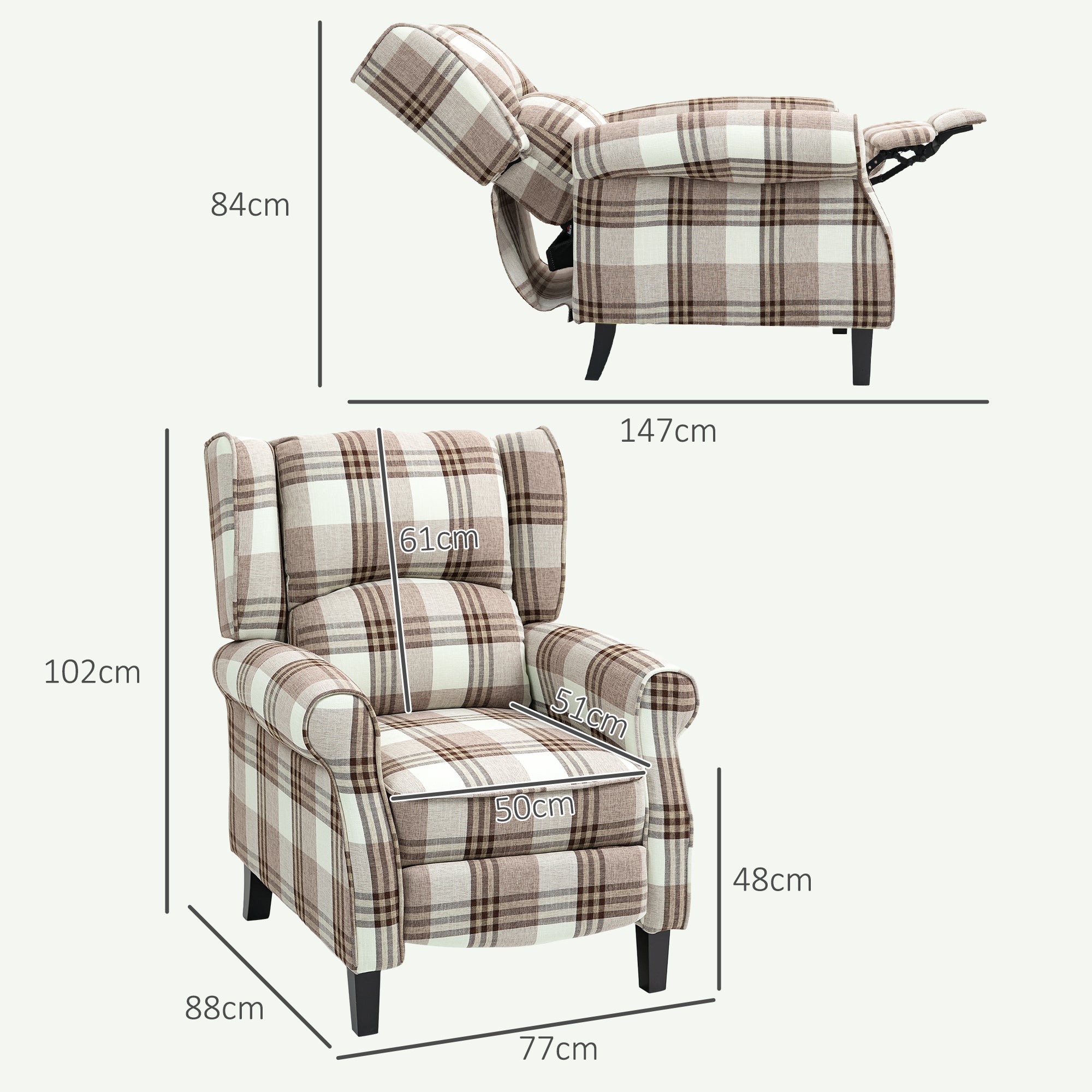 HOMCOM 160° Reclining Armchair, with Footrest - Brown - anydaydirect