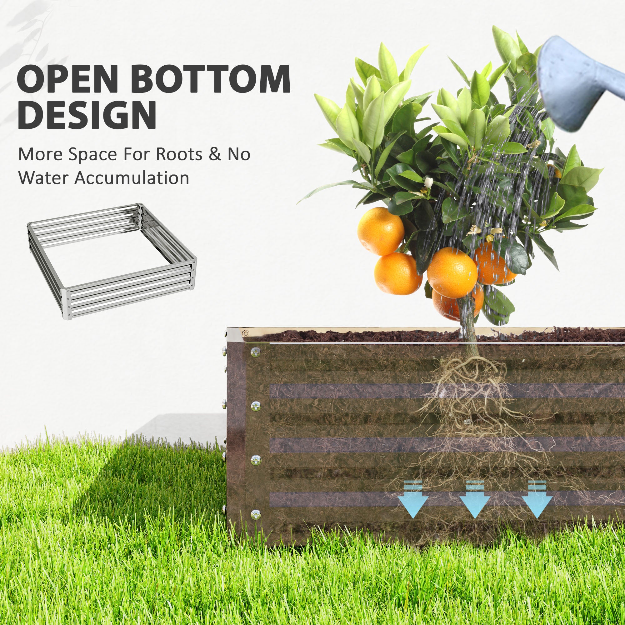 Outsunny Square Raised Garden Bed Box with Weatherized Steel Frame for Vegetables, Flowers, & Herbs, 120 x 120 x 30cm, Silver Tone - anydaydirect