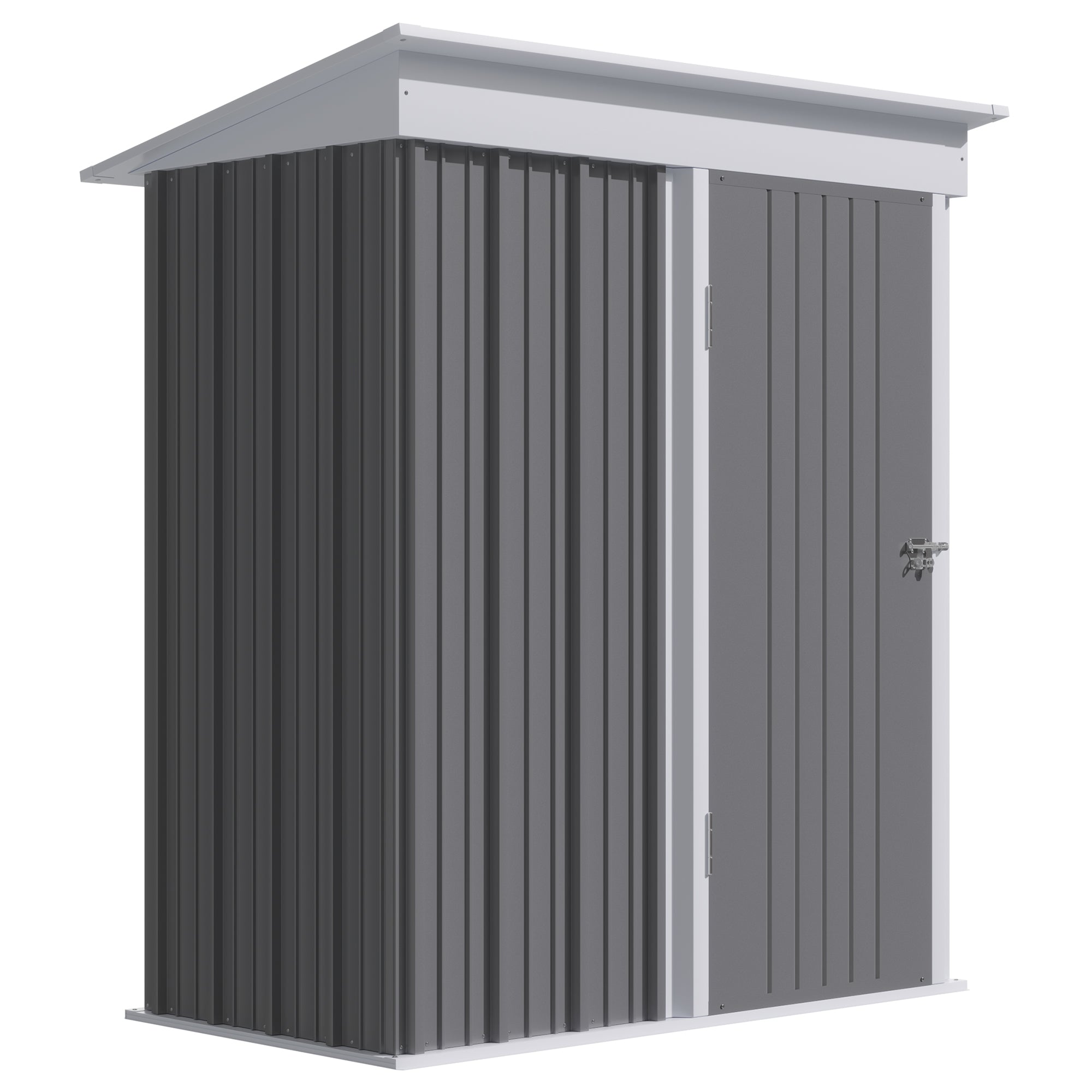 Outsunny Metal Garden Shed, Outdoor Lean-to Shed for Tool Motor Bike, with Adjustable Shelf, Lock, Gloves, 5'x3'x6', Grey - anydaydirect