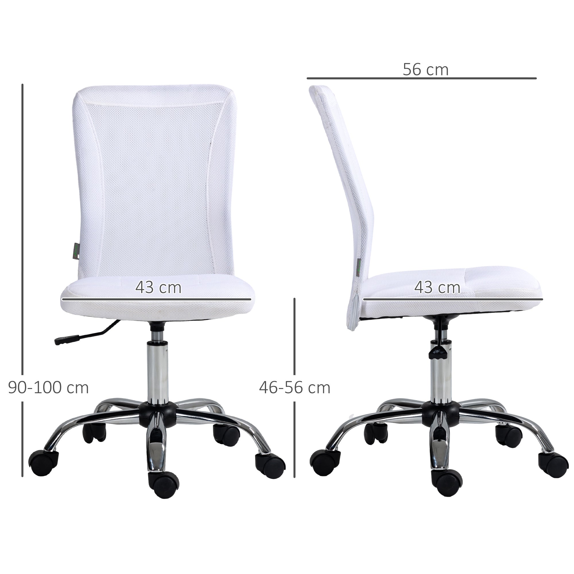 Vinsetto Computer Desk Chair, Mesh Office Chair with Adjustable Height and Swivel Wheels, Armless Study Chair, White - anydaydirect