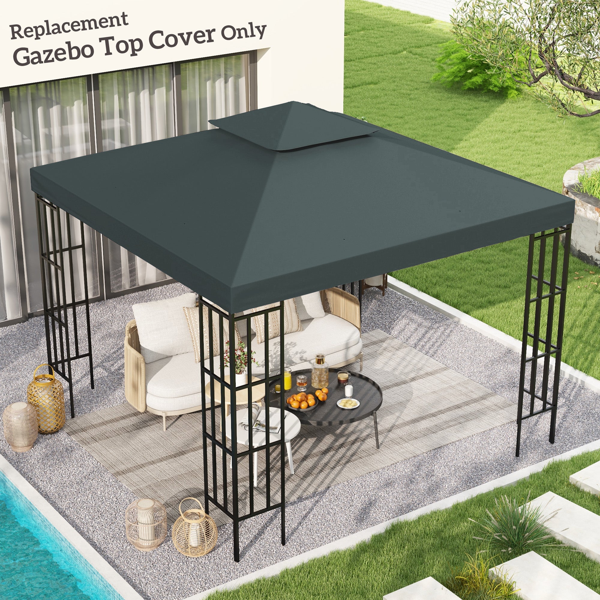 Outsunny Gazebo Roof Replacement, for 3 x 3(m) Frames - Grey - anydaydirect