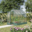 Outsunny Garden Walk-in Aluminium Greenhouse Polycarbonate with Plant Bed, Temperature Controlled Window, Foundation, 6 x 8ft - anydaydirect