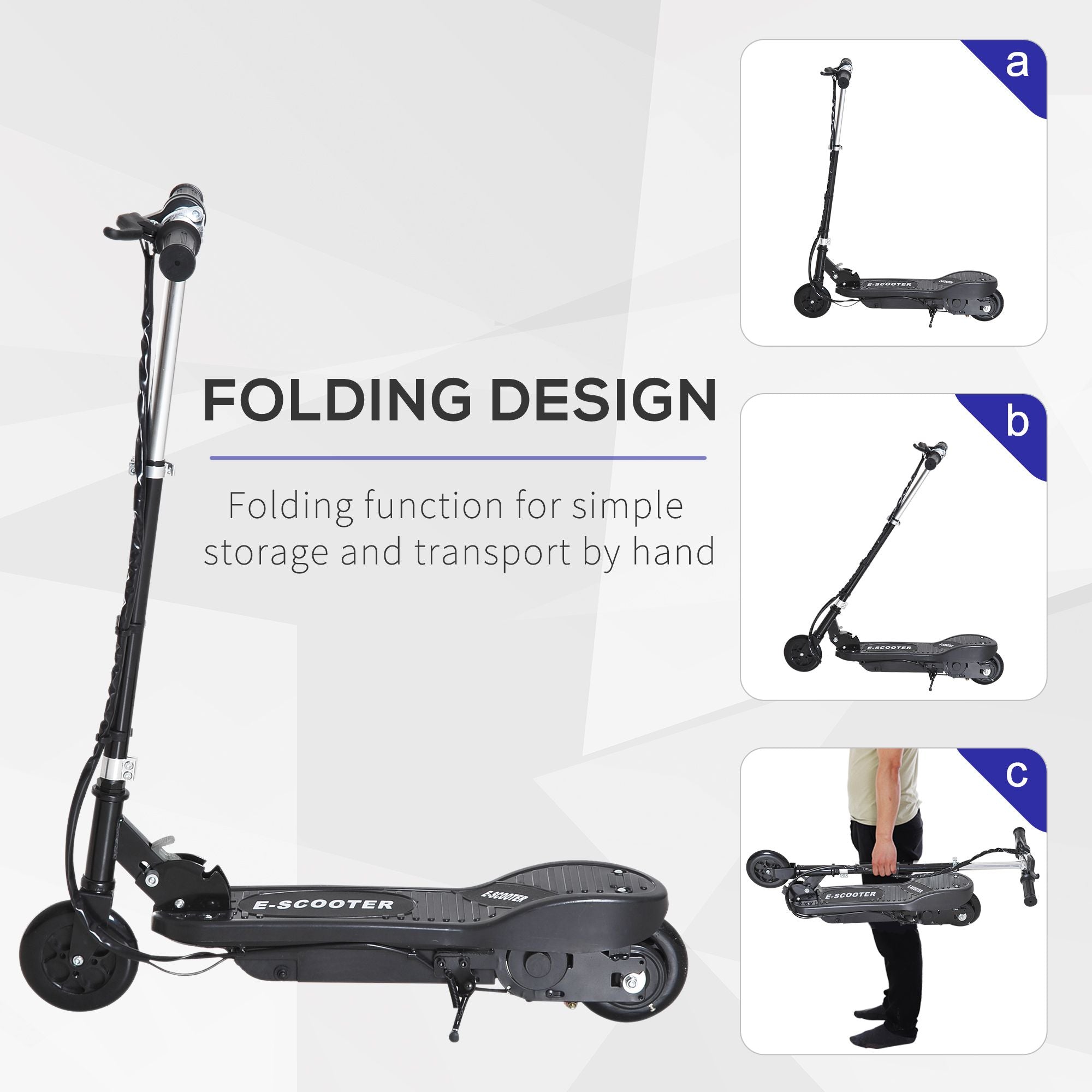 HOMCOM Kids Folding Electric Bike Children E Scooter Ride on Toy 2x12V Recharge Battery 120W Adjustable Height Suitable for 7-14 yrs Black - anydaydirect