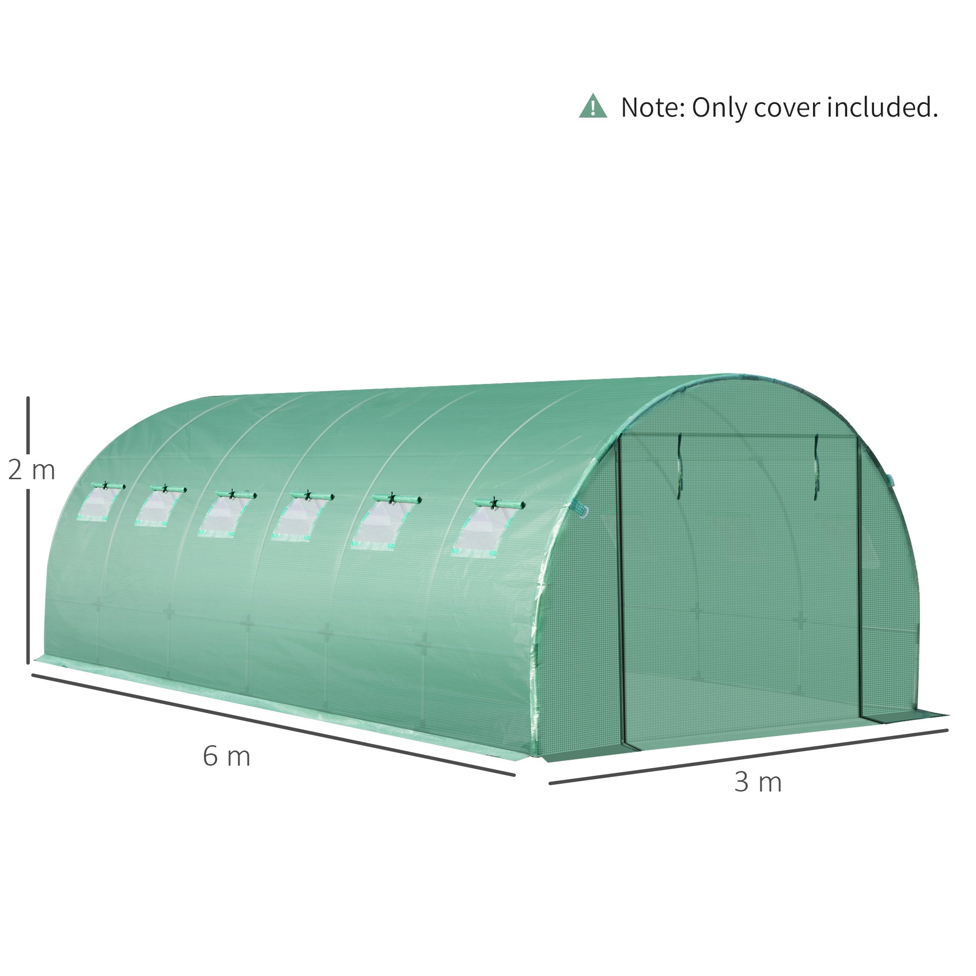Outsunny 6 x 3 x 2m Greenhouse Replacement Cover ONLY Winter Garden Plant PE Cover for Tunnel Walk-in Greenhouse with Roll-up Windows Door Outdoor, Green - anydaydirect