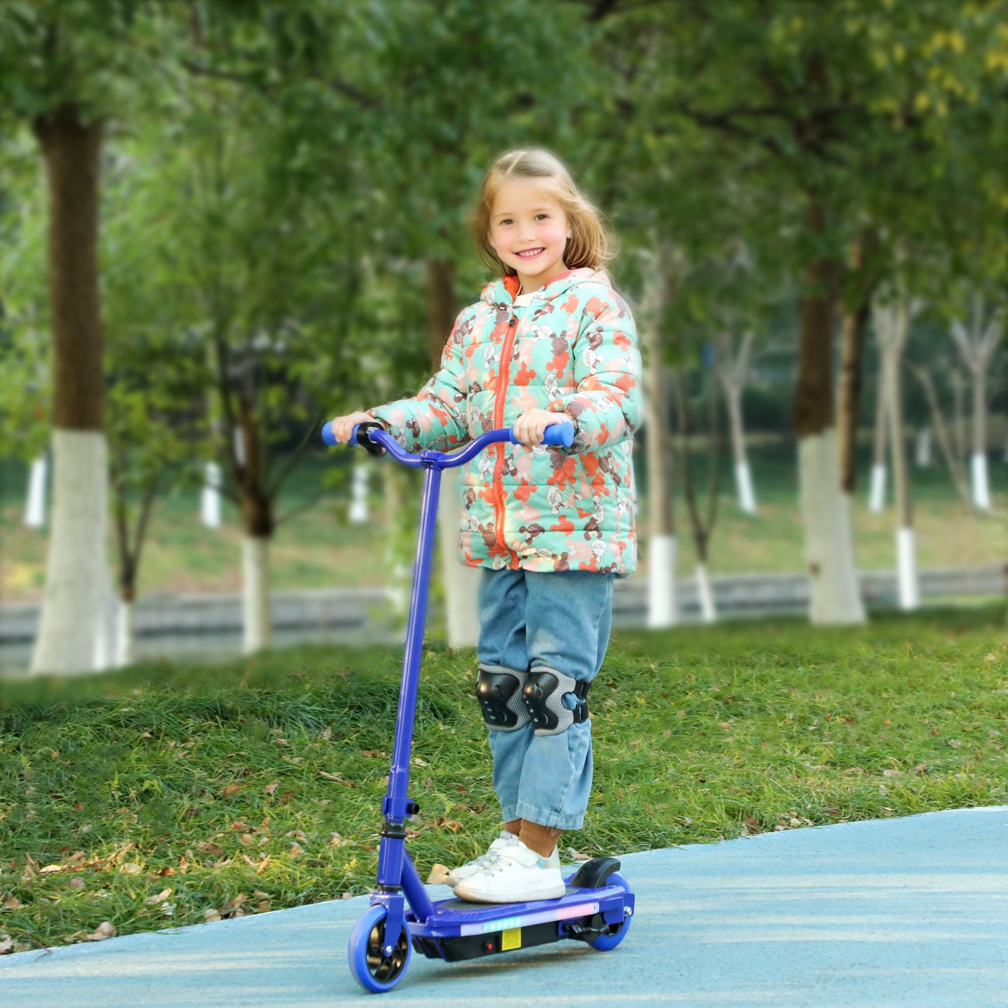 AIYAPLAY Electric Scooter for Ages 6-14, with Colourful Light and Electric Brake, Electric Scooter E Scooter, Up to 10 KM/H & 8 KM, Blue - anydaydirect