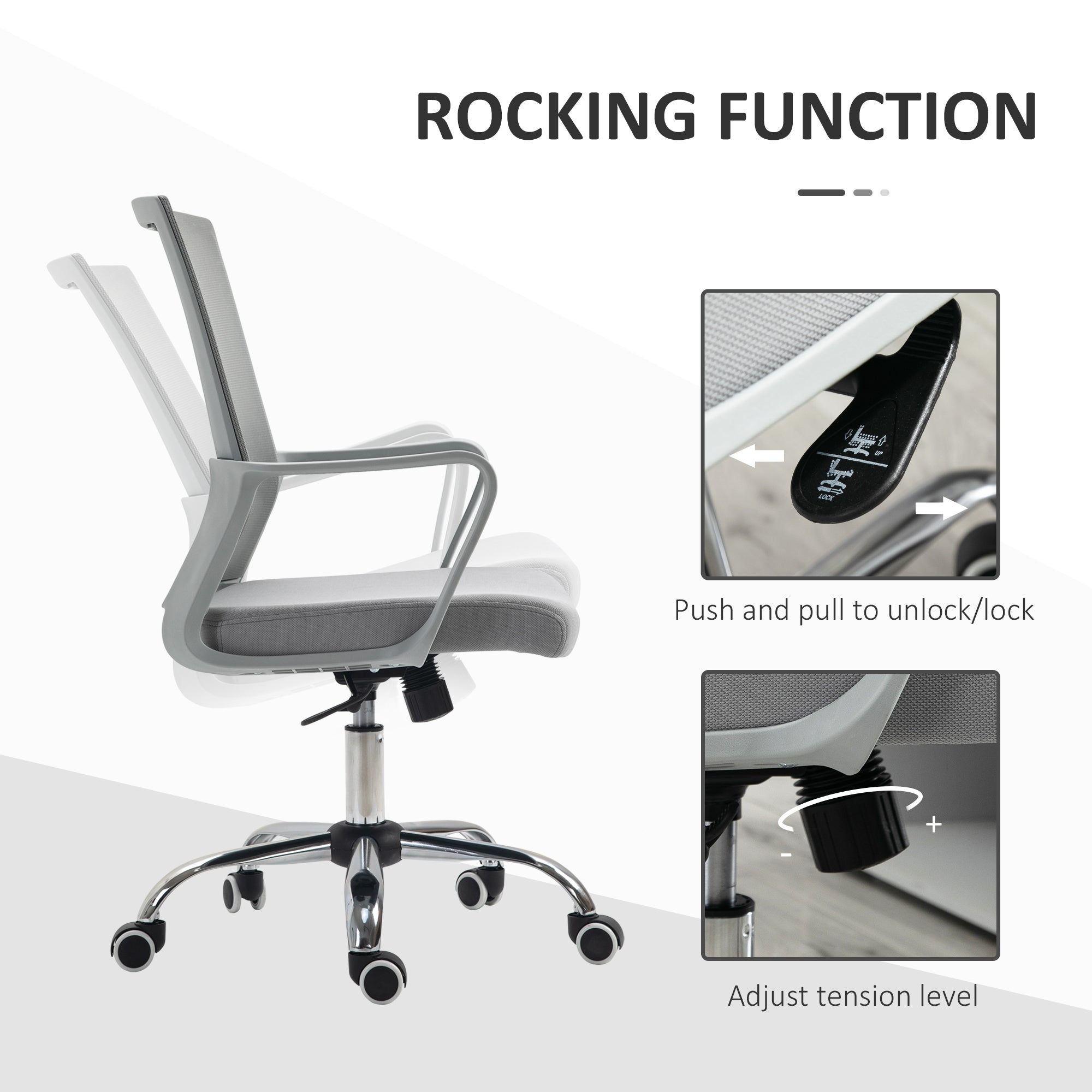 Vinsetto Ergonomic Desk Chair Mesh Office Chair with Adjustable Height Armrest and 360° Swivel Castor Wheels Grey - anydaydirect