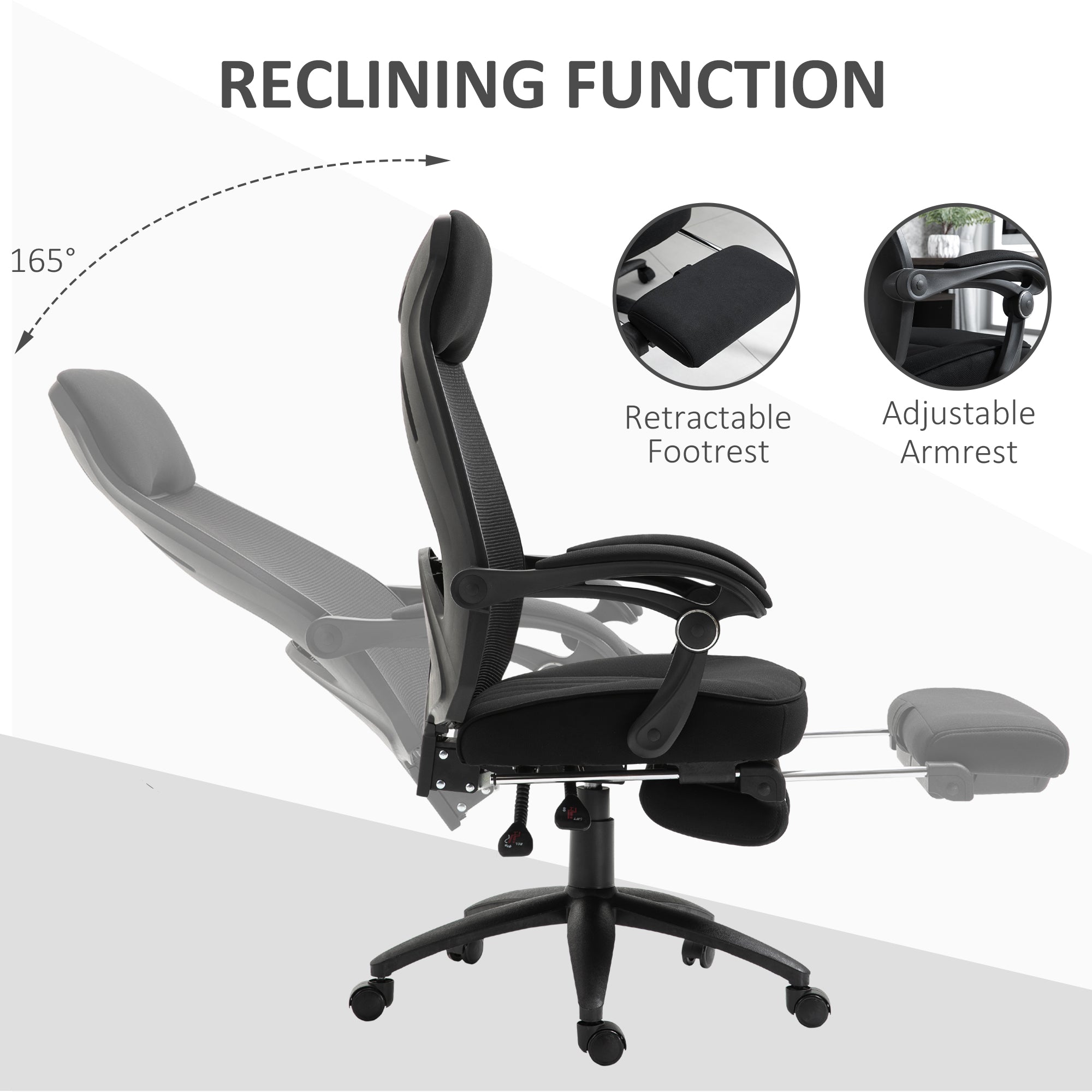 Vinsetto Office Chair with Footrest,High Back Swivel Desk Chair with Adjustable Height and Headrest for Home Office, Black - anydaydirect