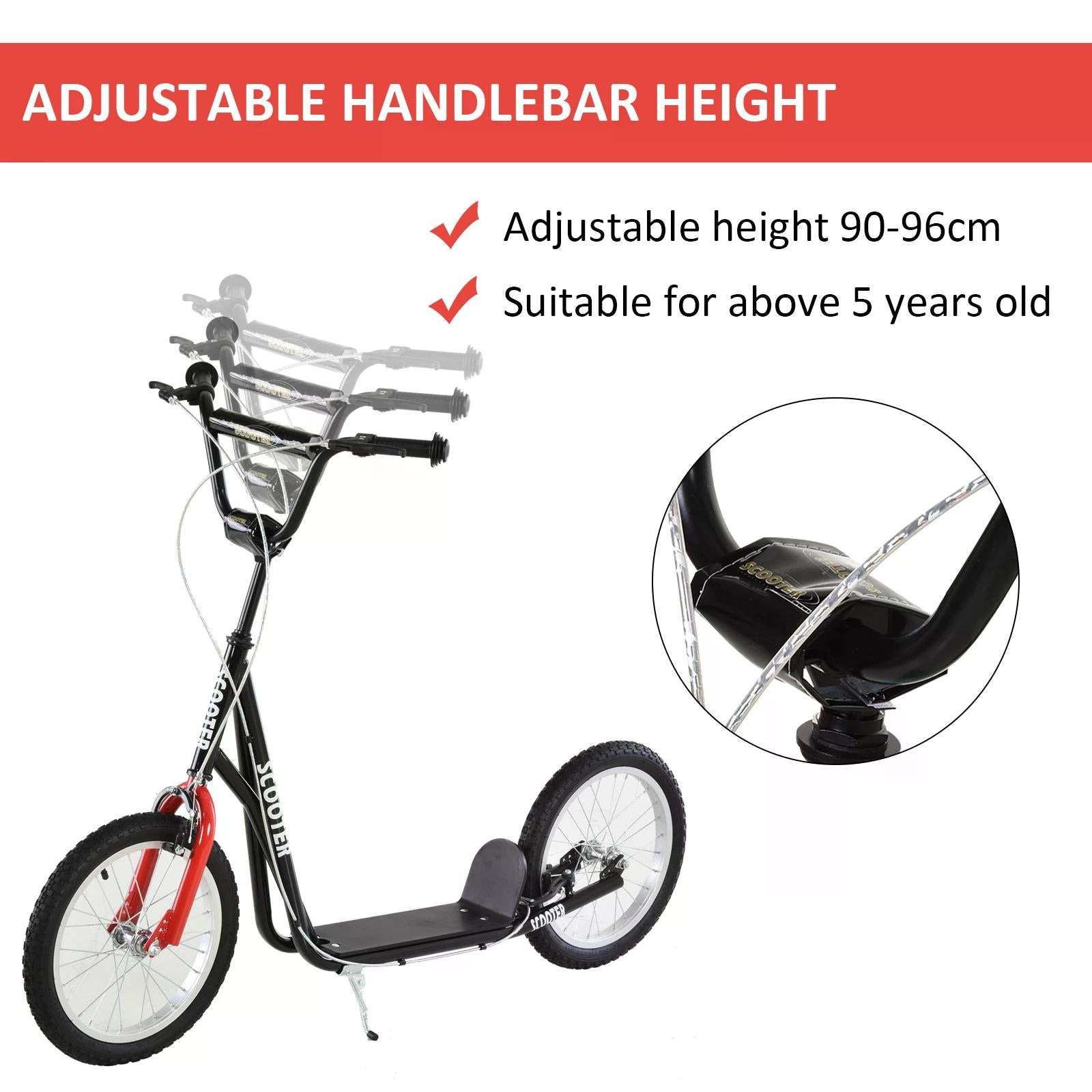HOMCOM Kids Scooter with Height-Adjustable Handlebar, Non-Slip Deck, and Dual Brakes, for Children 5+ Years, Black - anydaydirect